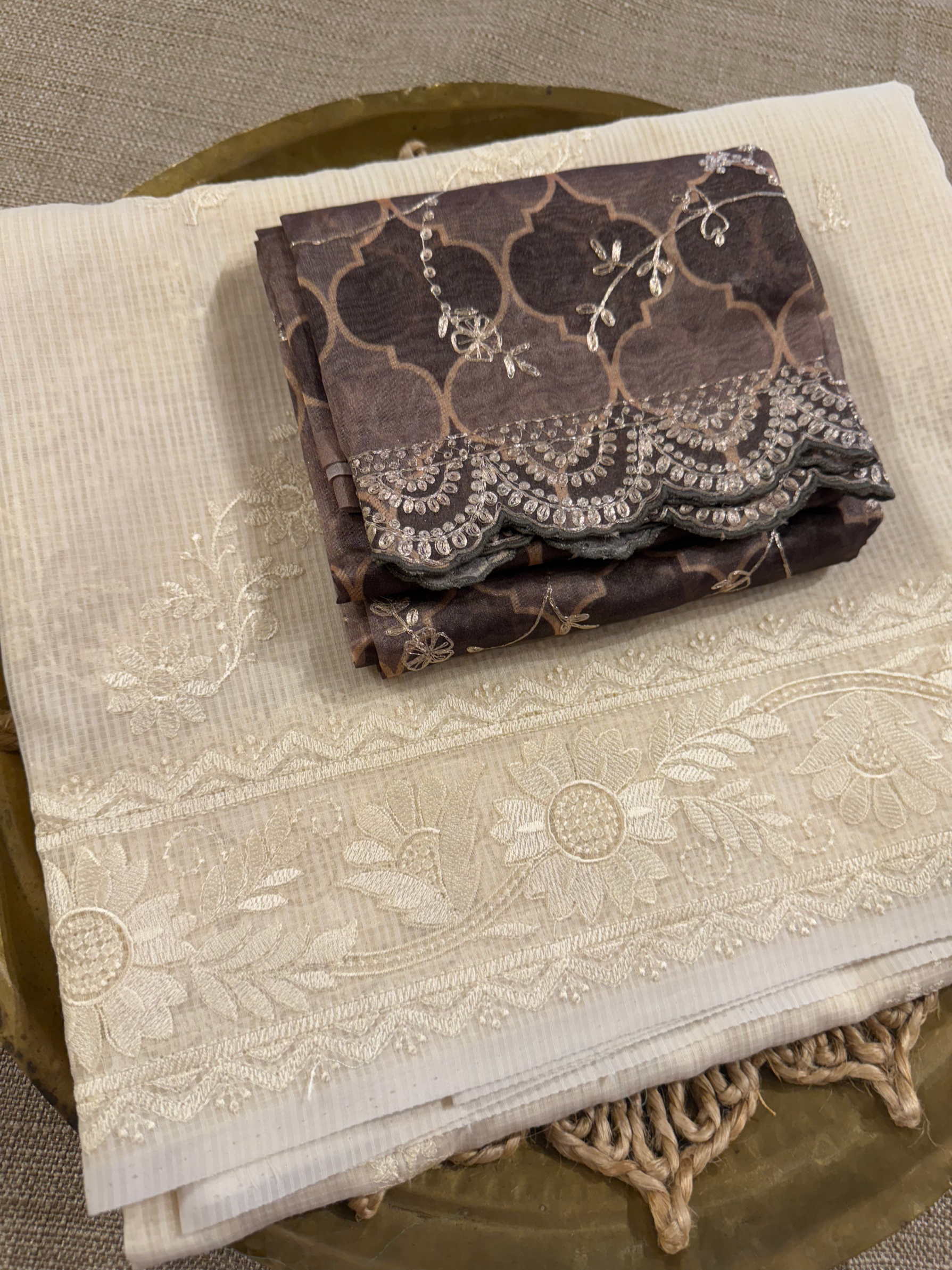 KCCA1914 : Kota Cotton Chikankari Embroidered Saree paired with Fusion Blouses