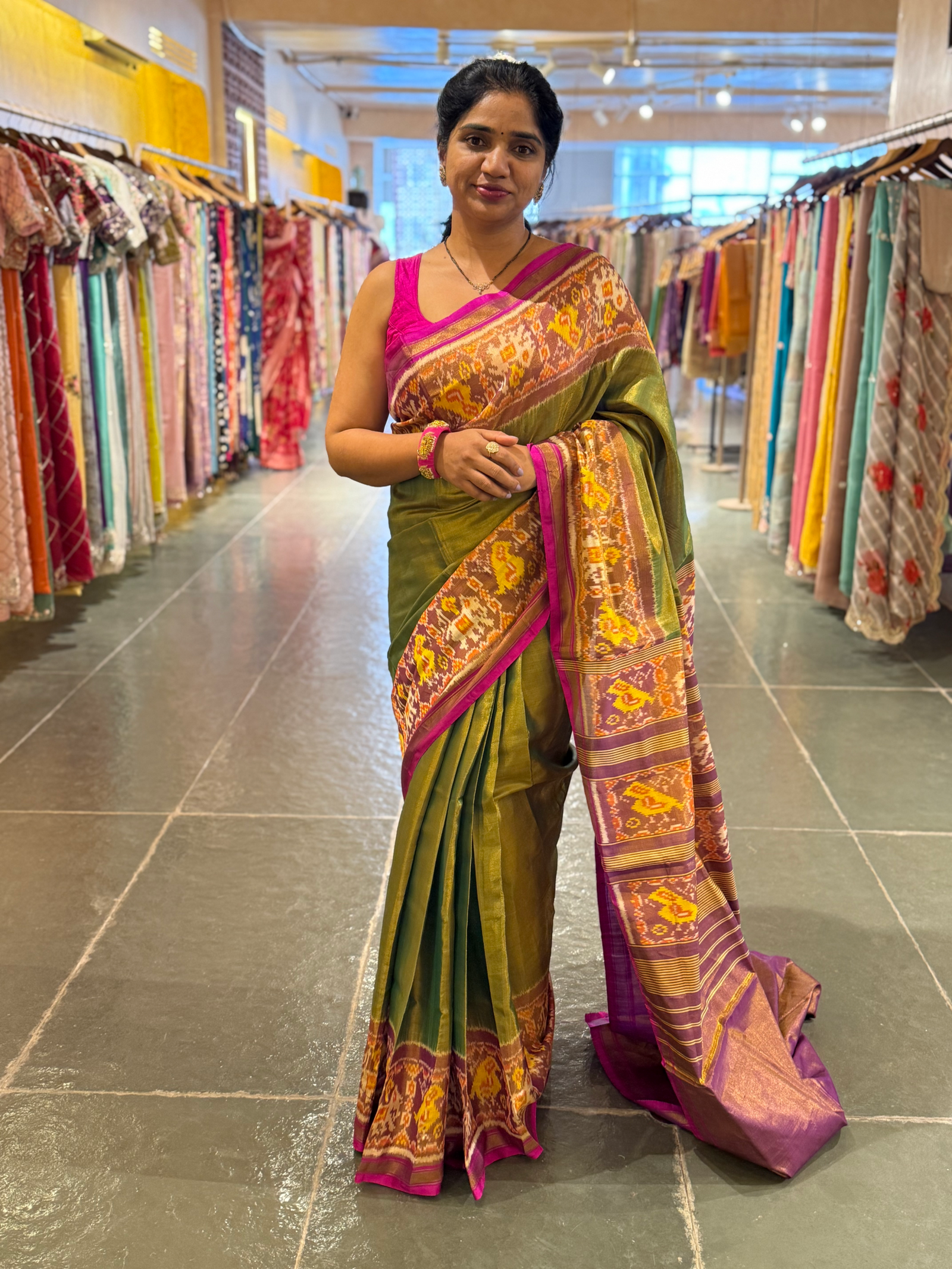 Parrot Green Color Tissue Patan Patola Saree