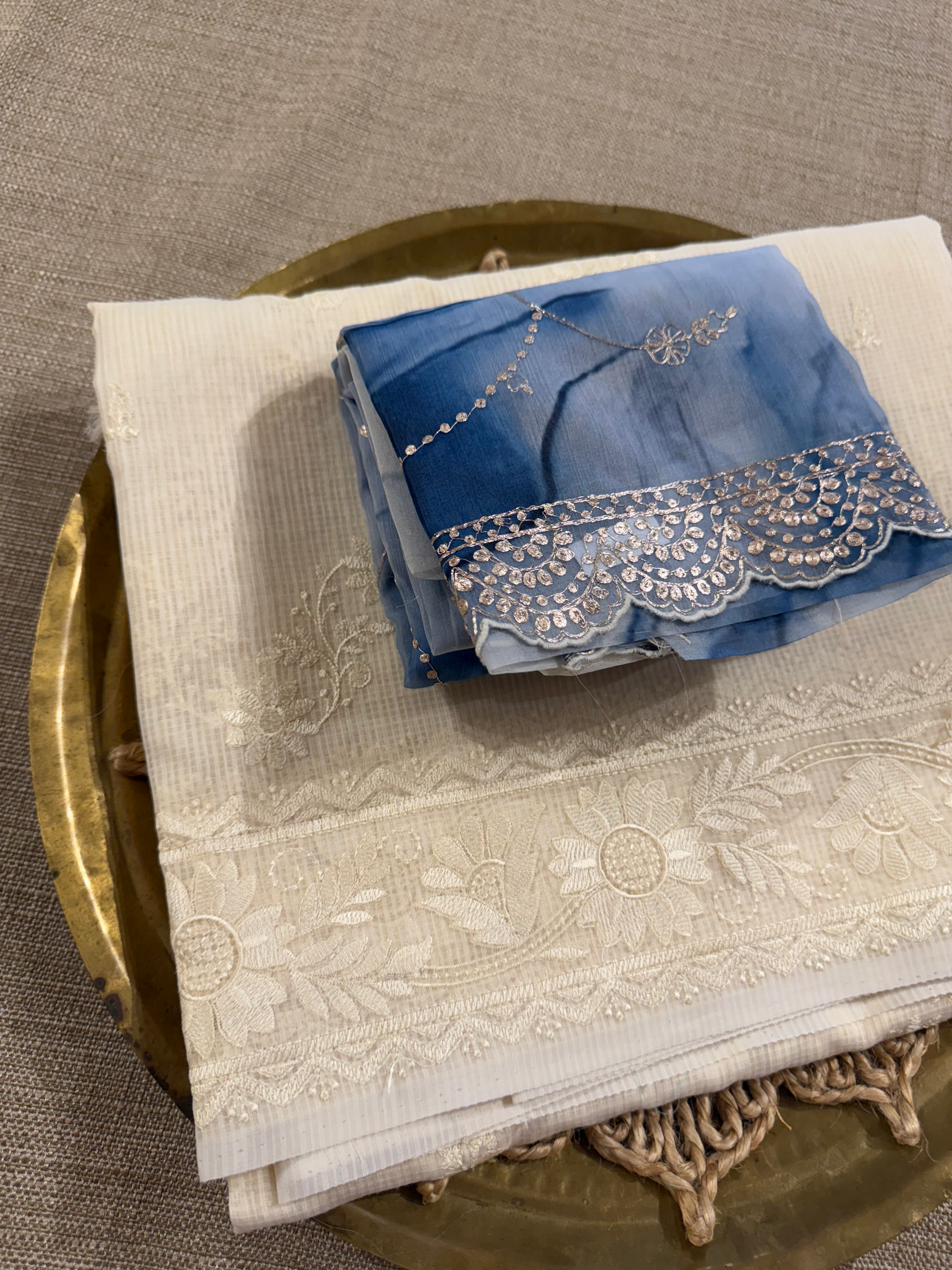 KCCA1915 : Kota Cotton Chikankari Embroidered Saree paired with Fusion Blouses