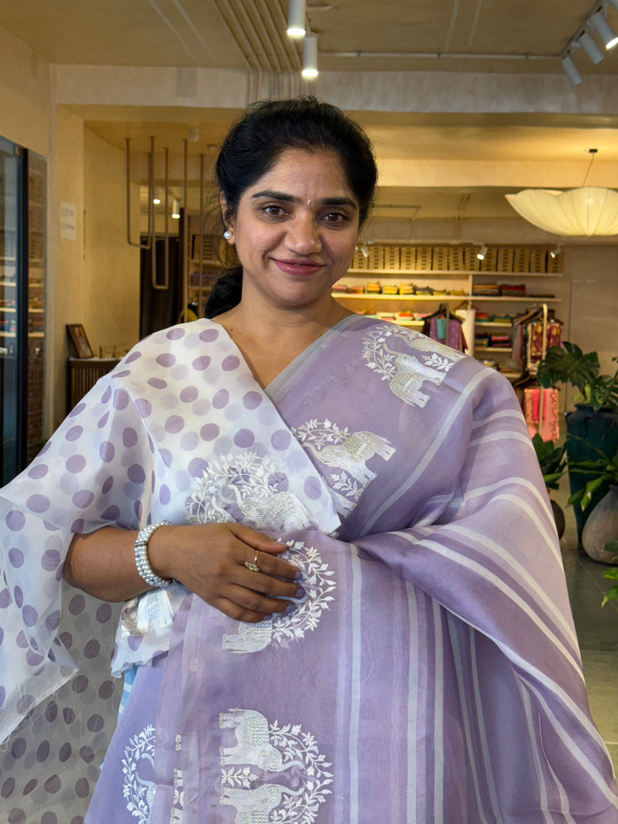 DOEA2703 Lilac Shaded Pure Organza  Saree with Embroidery