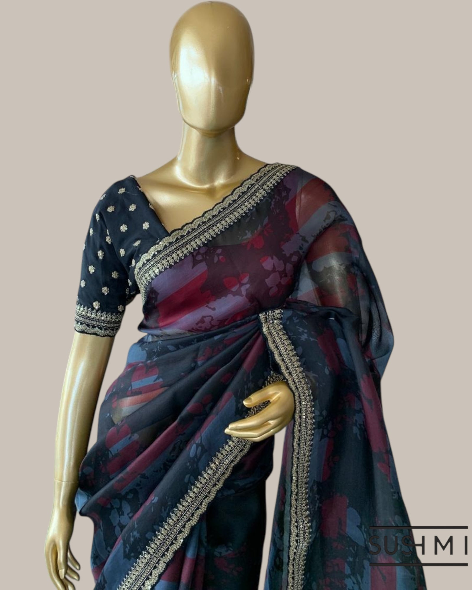 Printed Pure Tussar Saree with sabyasachi borders and blouse  Price : 16999inr 1