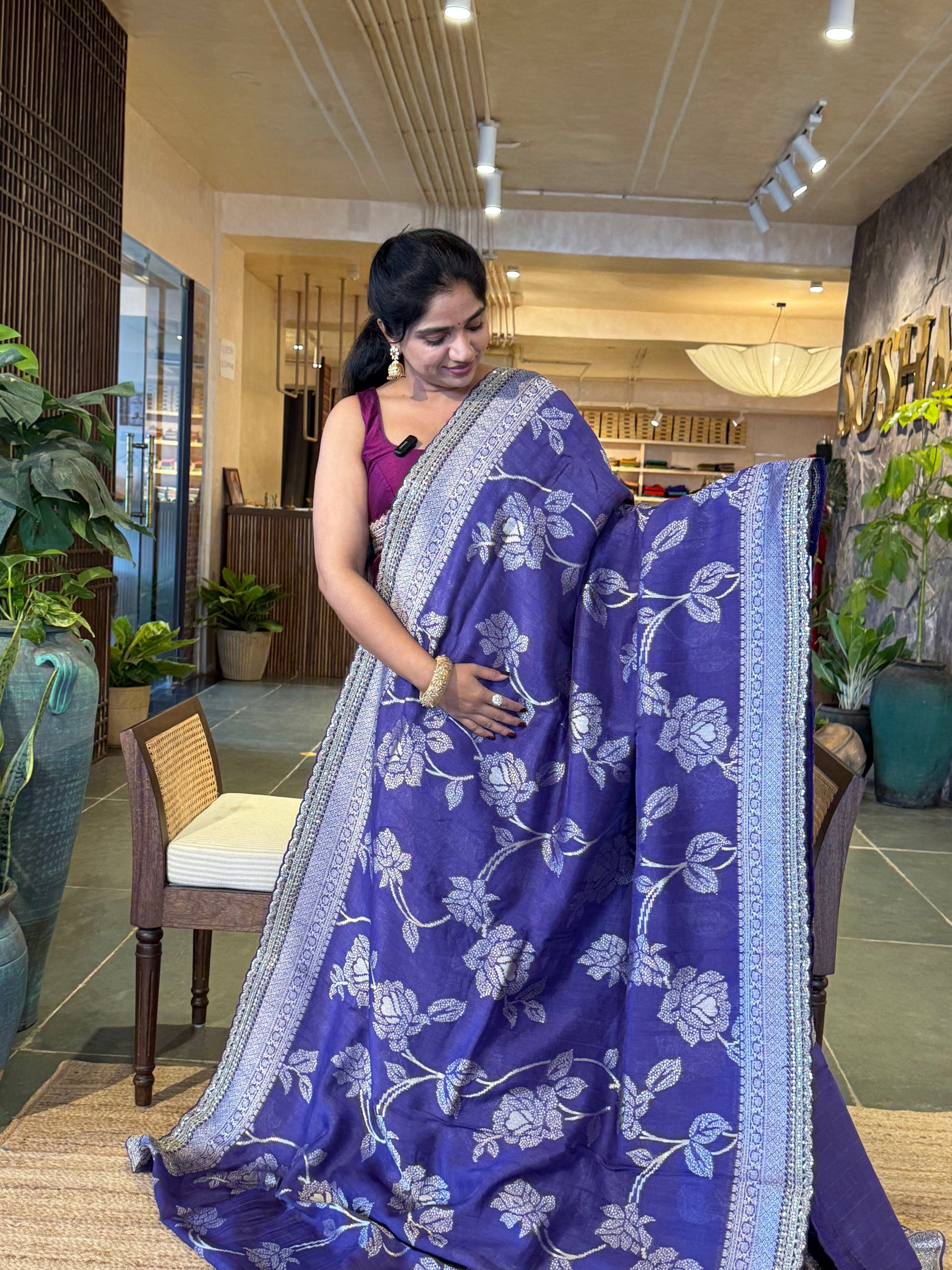 Light violetTussar Khaddi Saree wth Allover weaving & sabhyasachi borders STKM15