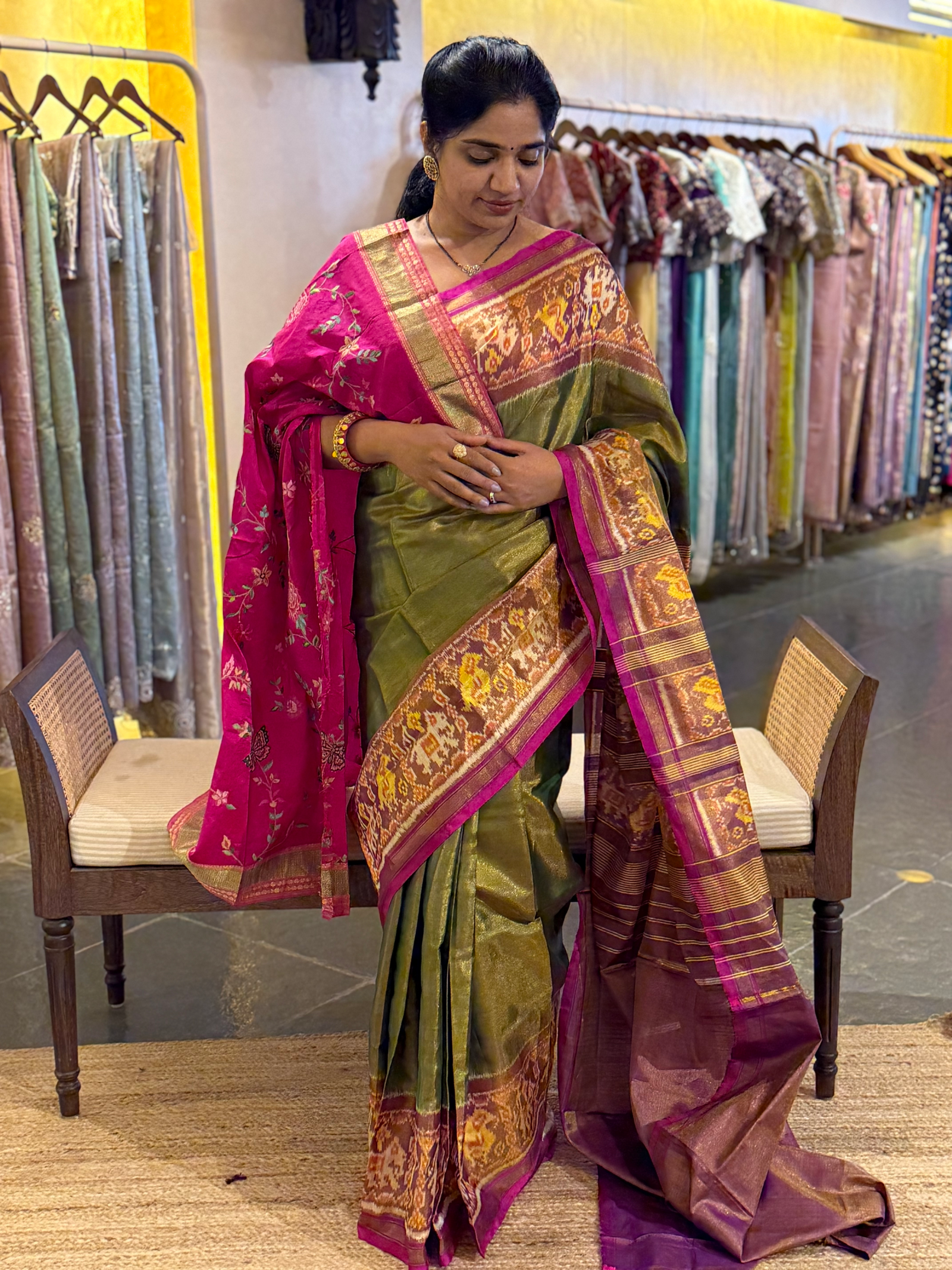 Parrot Green Color Tissue Patan Patola Saree