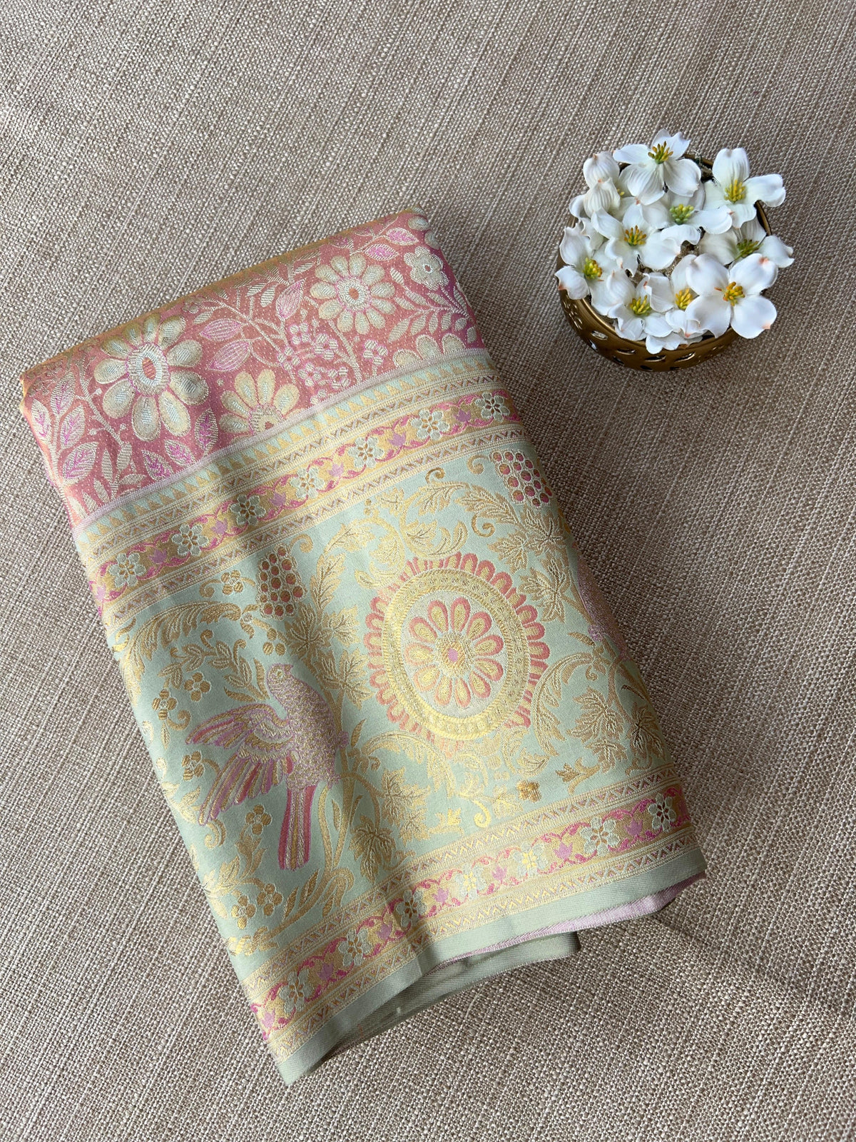 Pastel Tone Pure Kanjeevaram Meenakari Saree