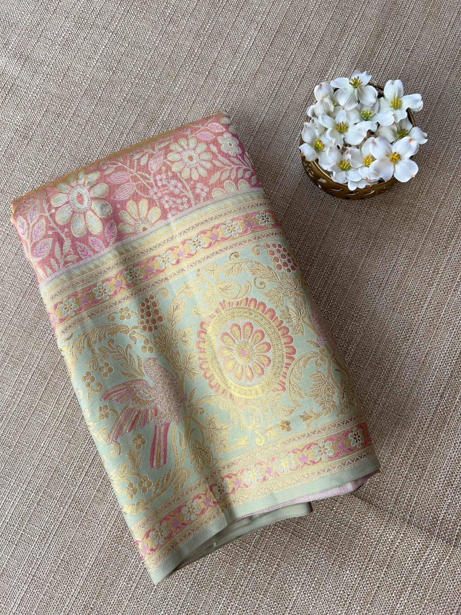 Pastel Tone Pure Kanjeevaram Meenakari Saree