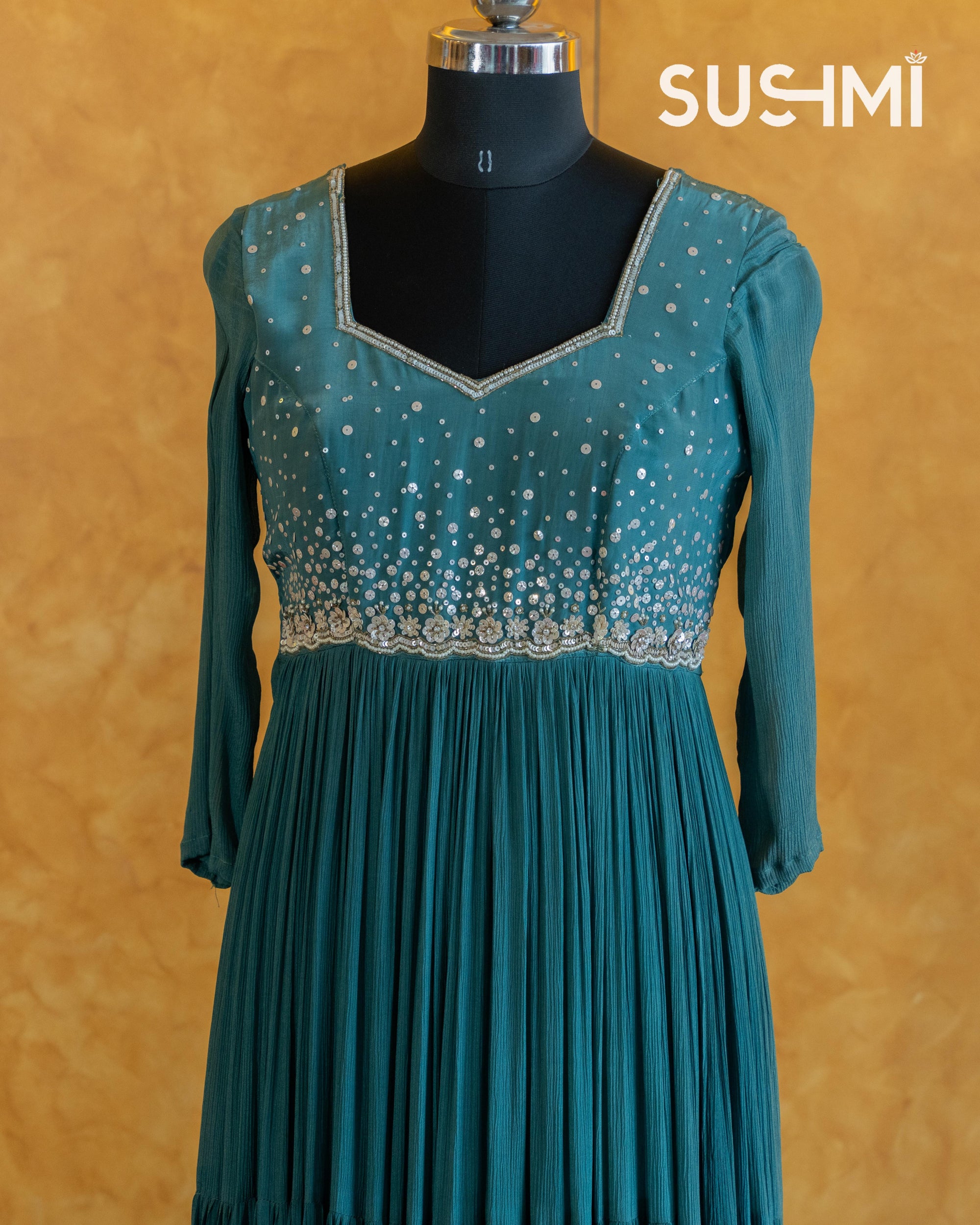 Pure chiffon 3-tiered long frock
