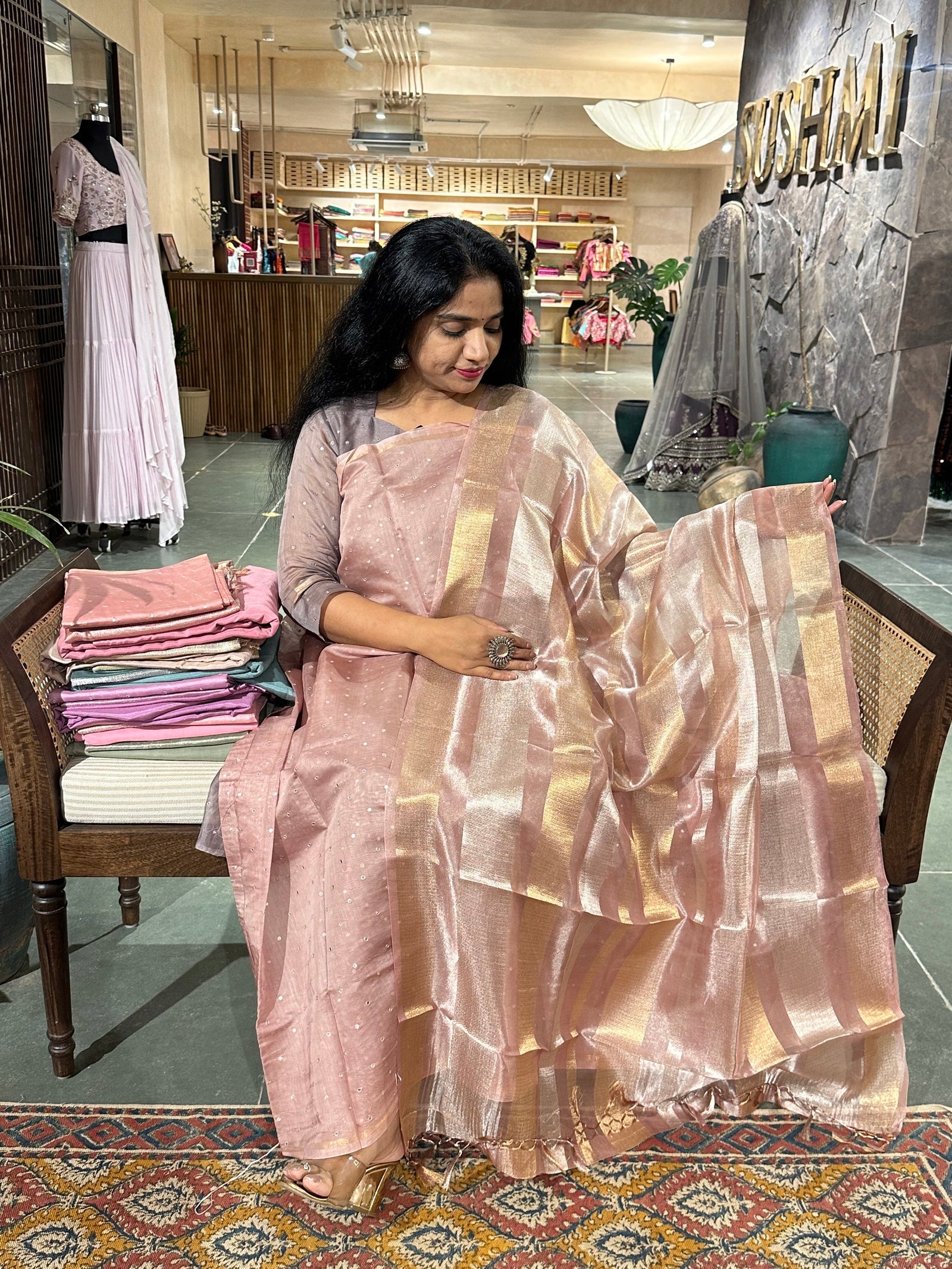 Onion Pink Chanderi Silk 3-pc Suit Set