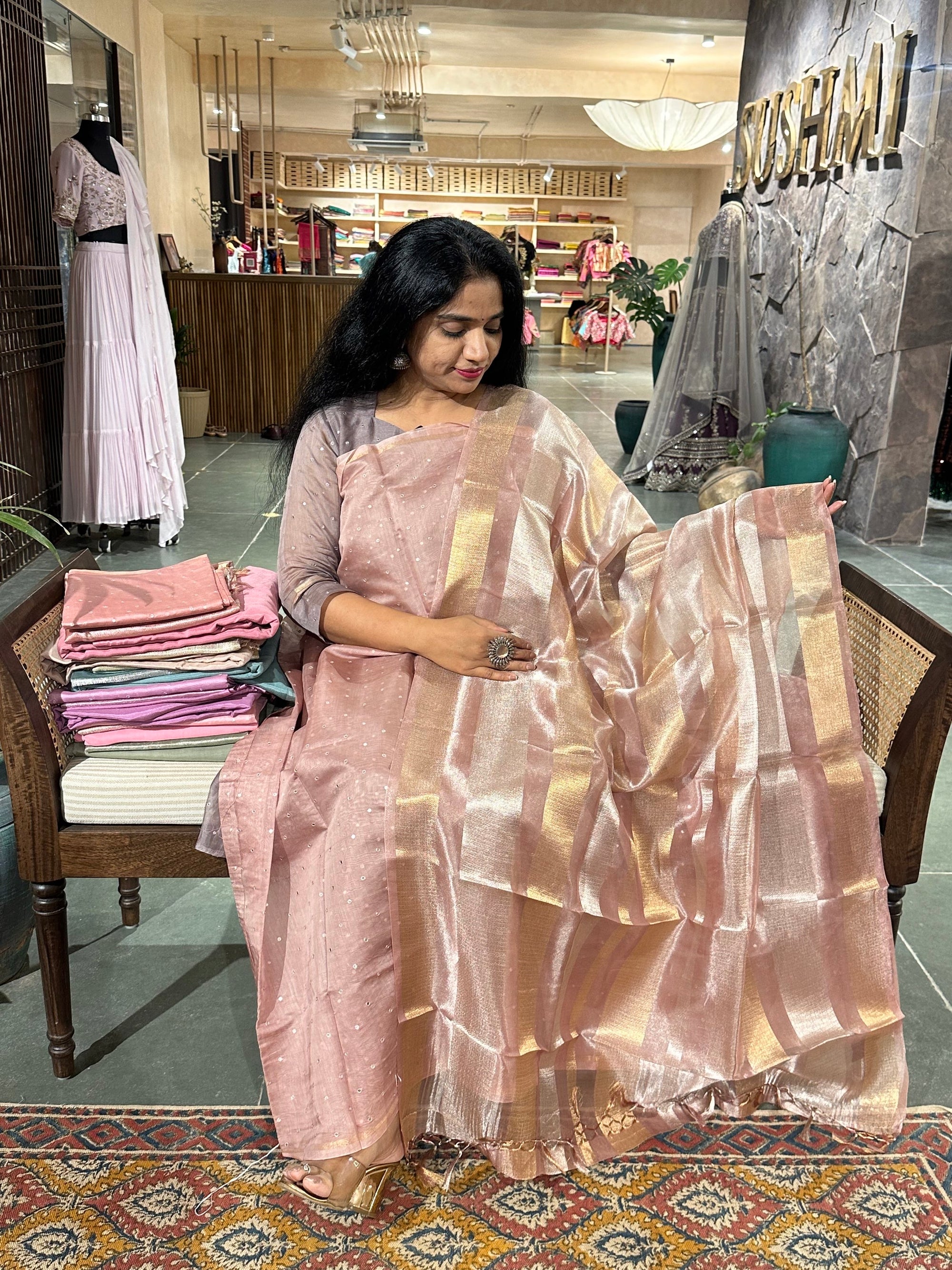 Onion Pink Chanderi Silk 3-pc Suit Set