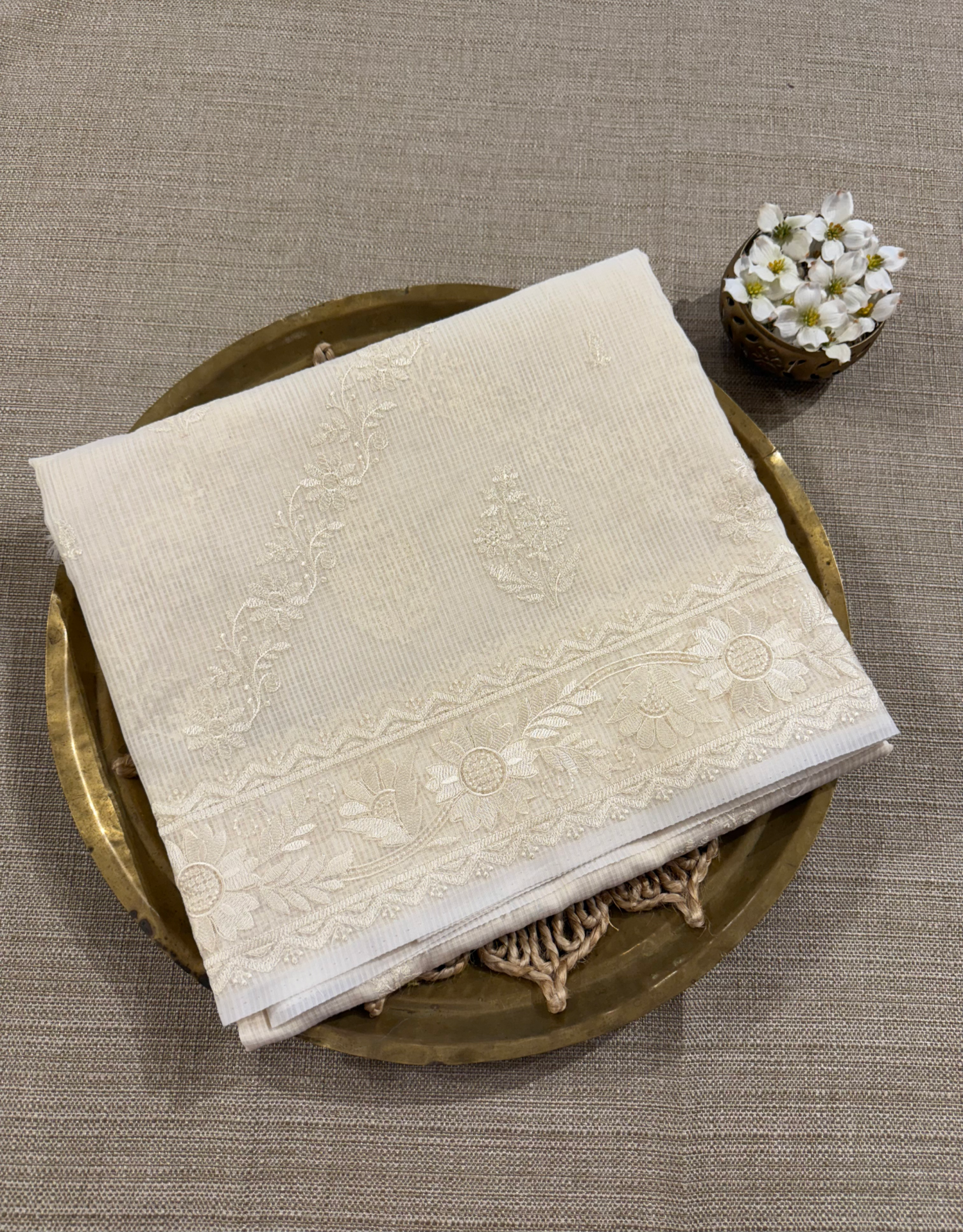 KCCA1907 : Kota Cotton Chikankari Embroidered Saree paired with Fusion Blouses