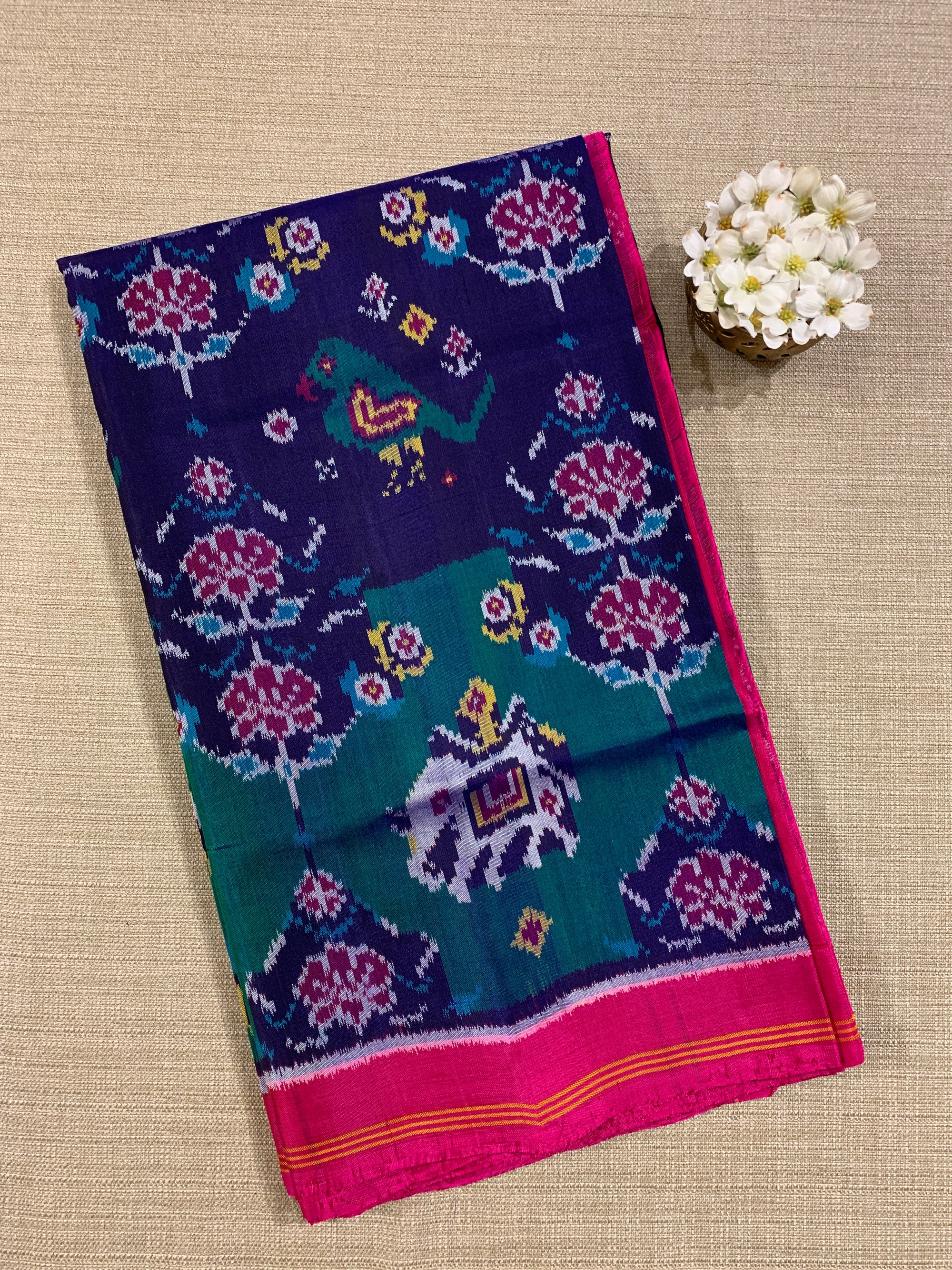 Navy Blue and Peacock Combo Pure Patan Patola Saree
