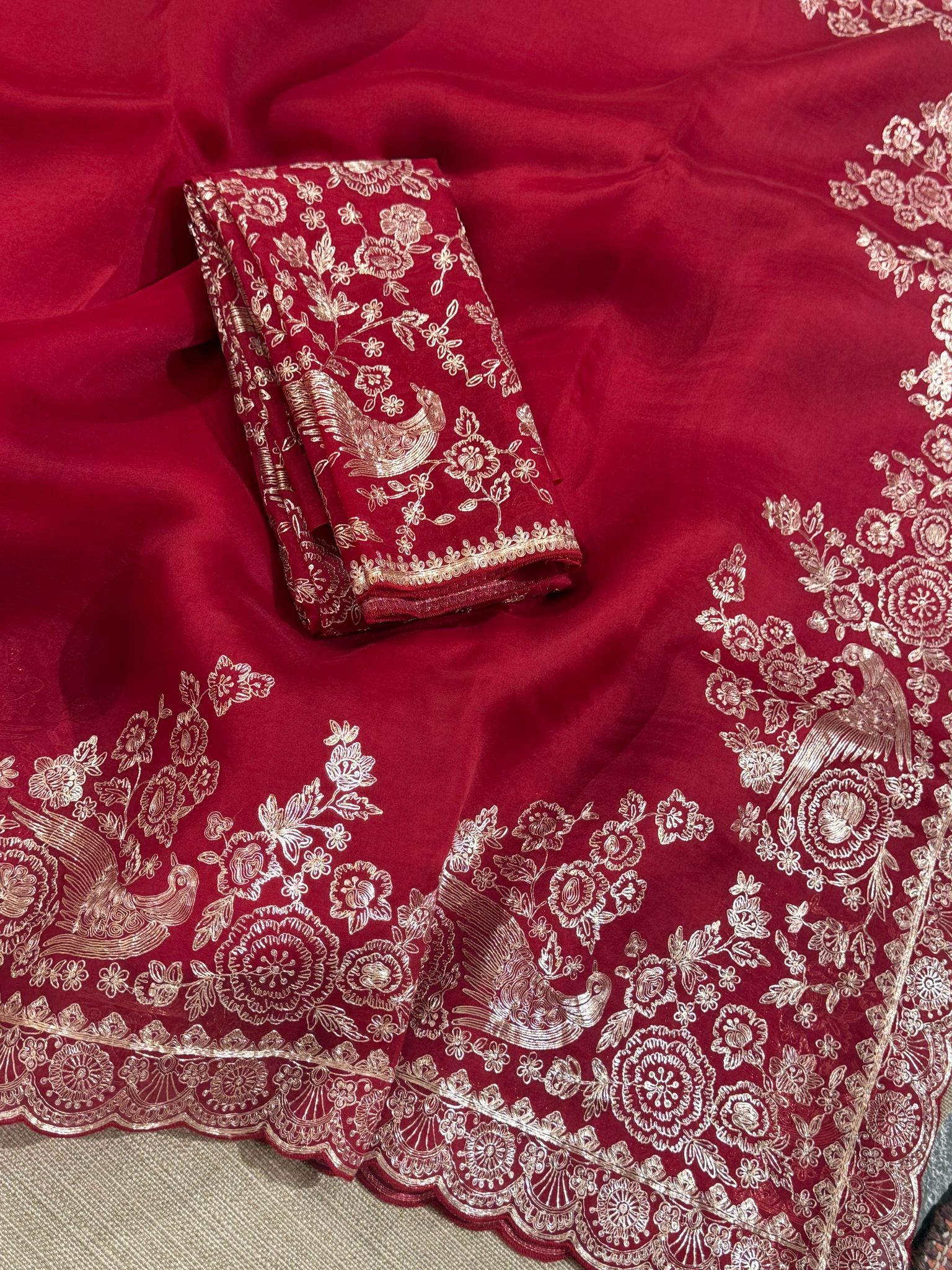 Meroonish Red  Pure organza Saree with pita emb