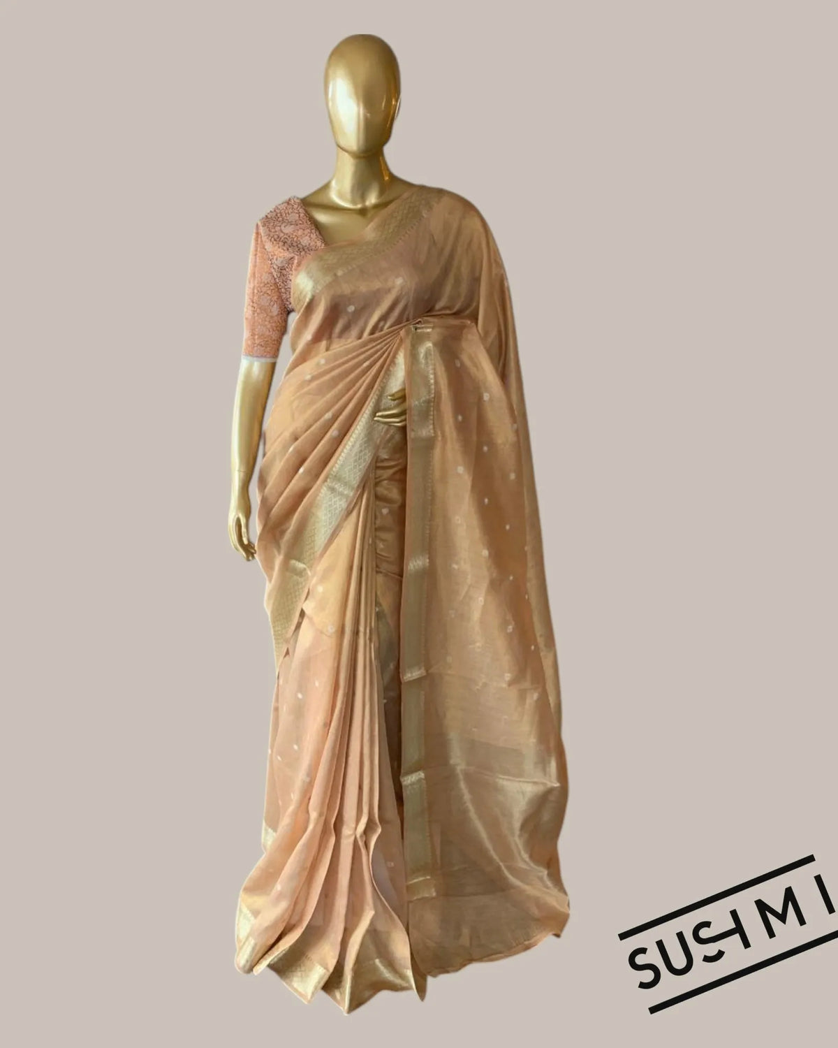 Banarasi cotton tissue with embroidered blouse