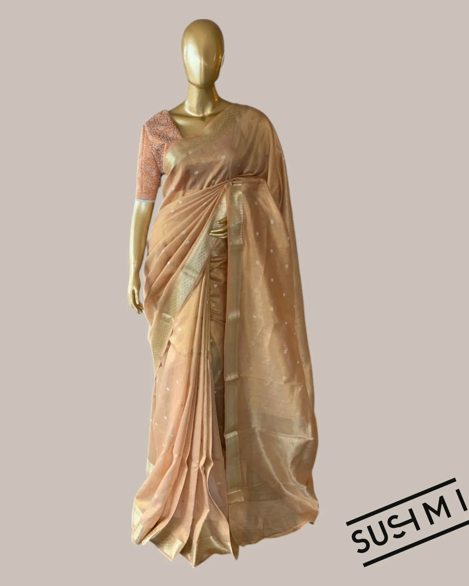 Banarasi cotton tissue with embroidered blouse