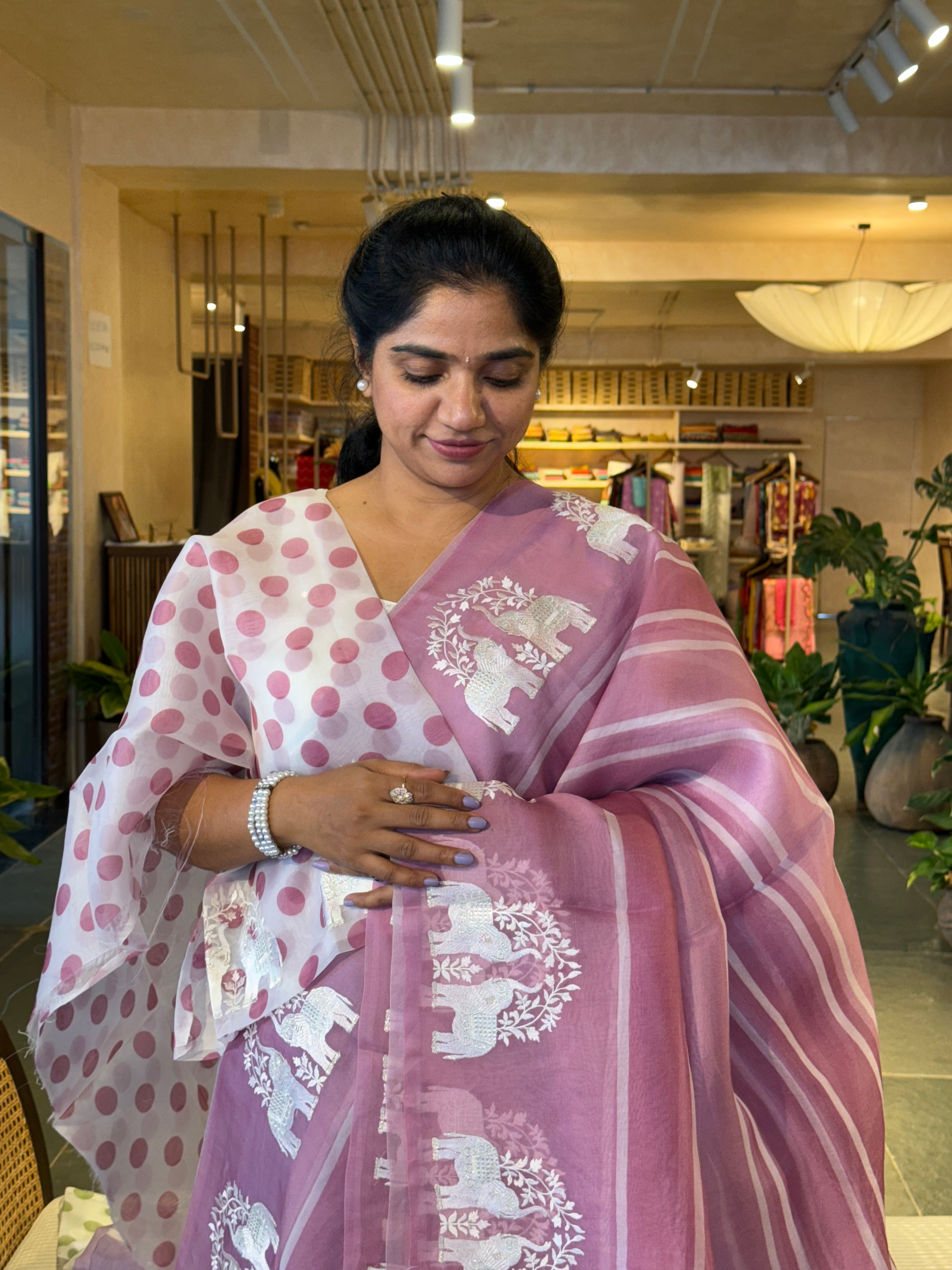 DOEA2702 Dusty Pink  Shaded Pure Organza  Saree with Embroidery