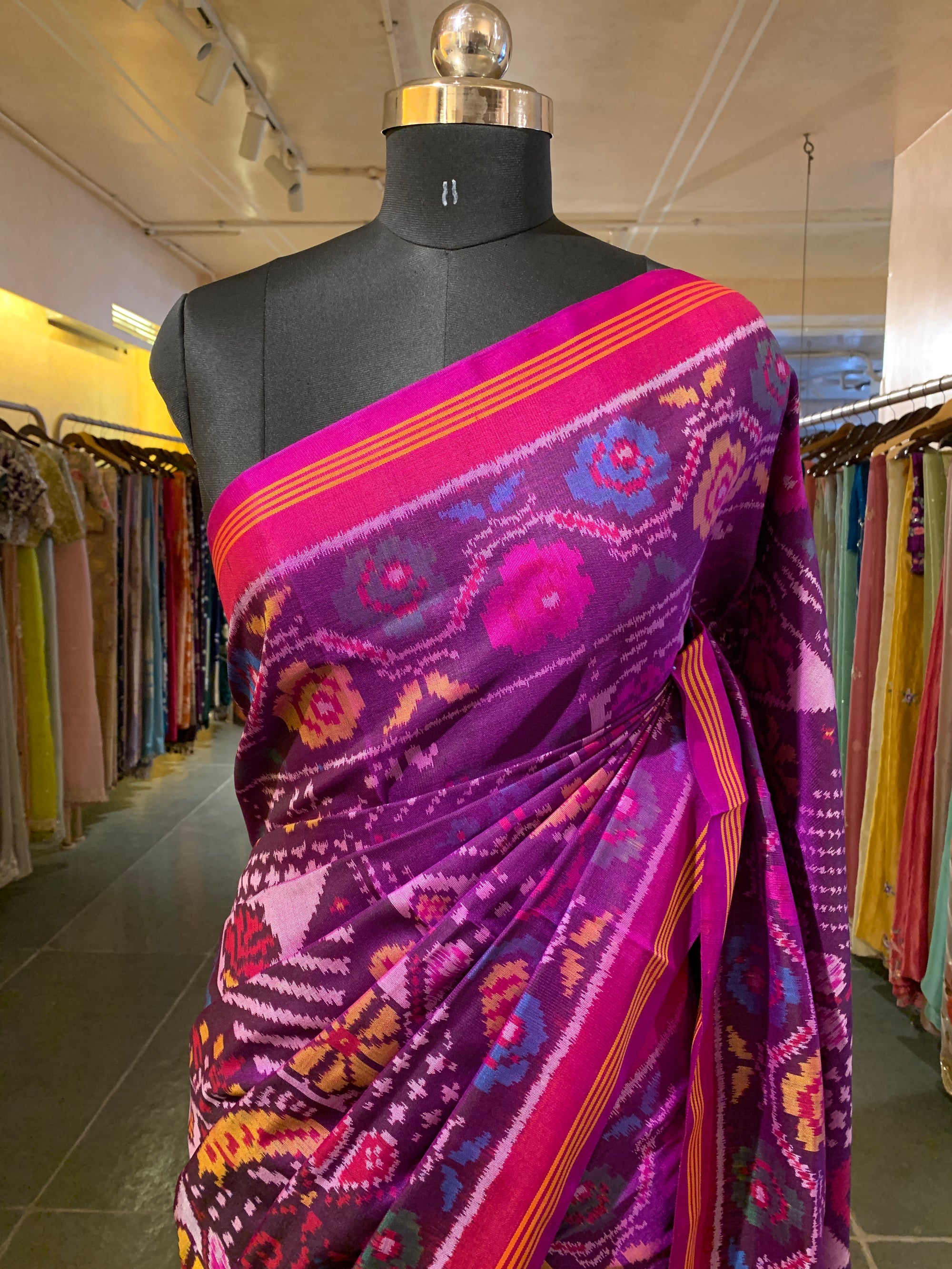 Purple and Pink Combo Patan Patola Saree with Unique concept body and Border