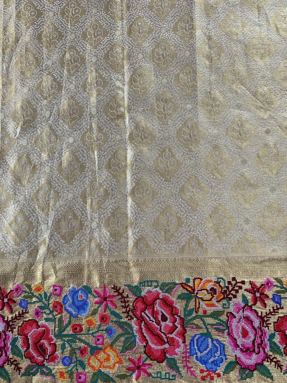 Pure Kanchi Tissue Brocade Saree with Petite Point Embroidery