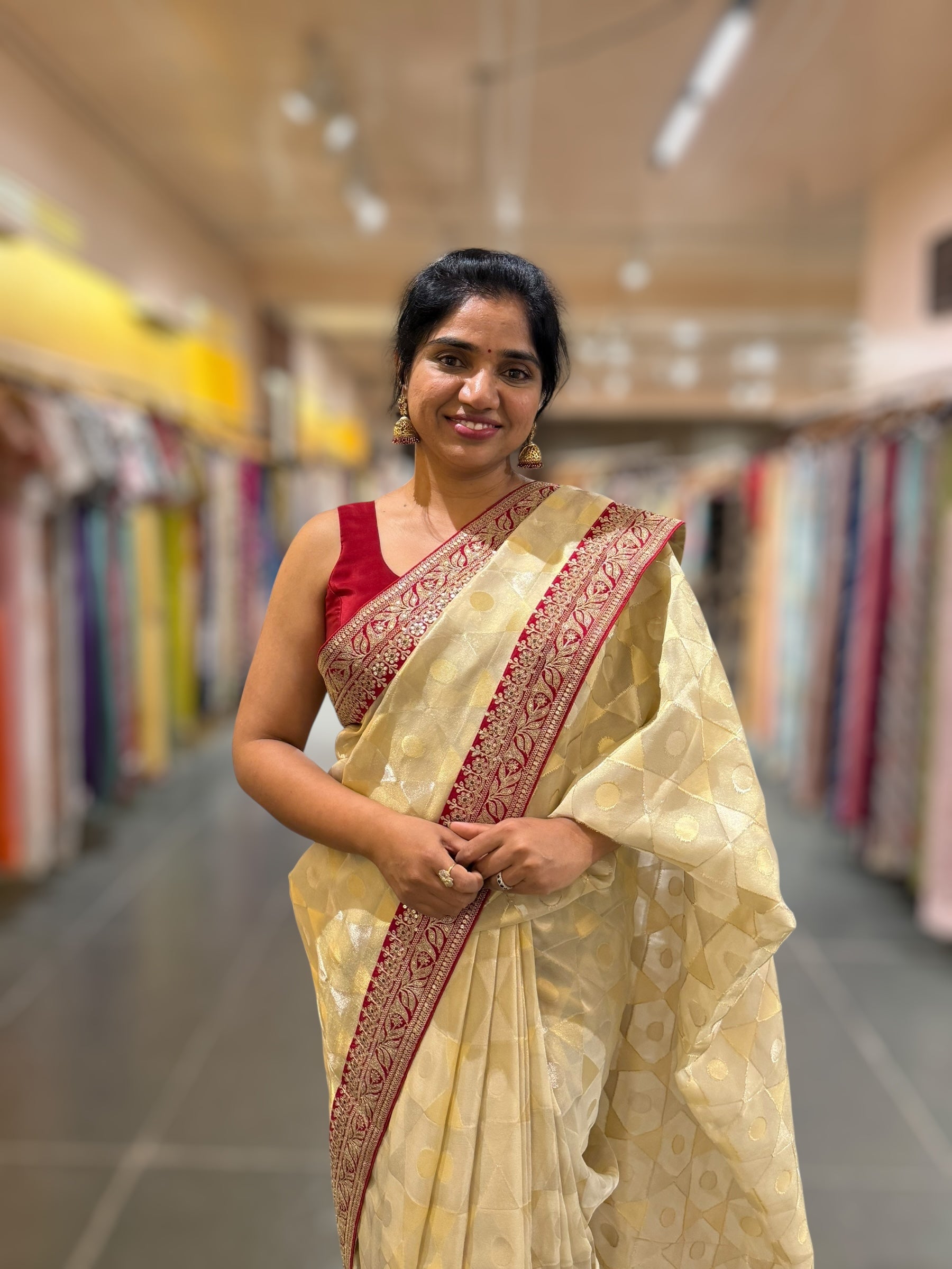 Ivory Kora Tissue Saree with Sabyasachi-Style Borders & Heavy Embroidered Blouse