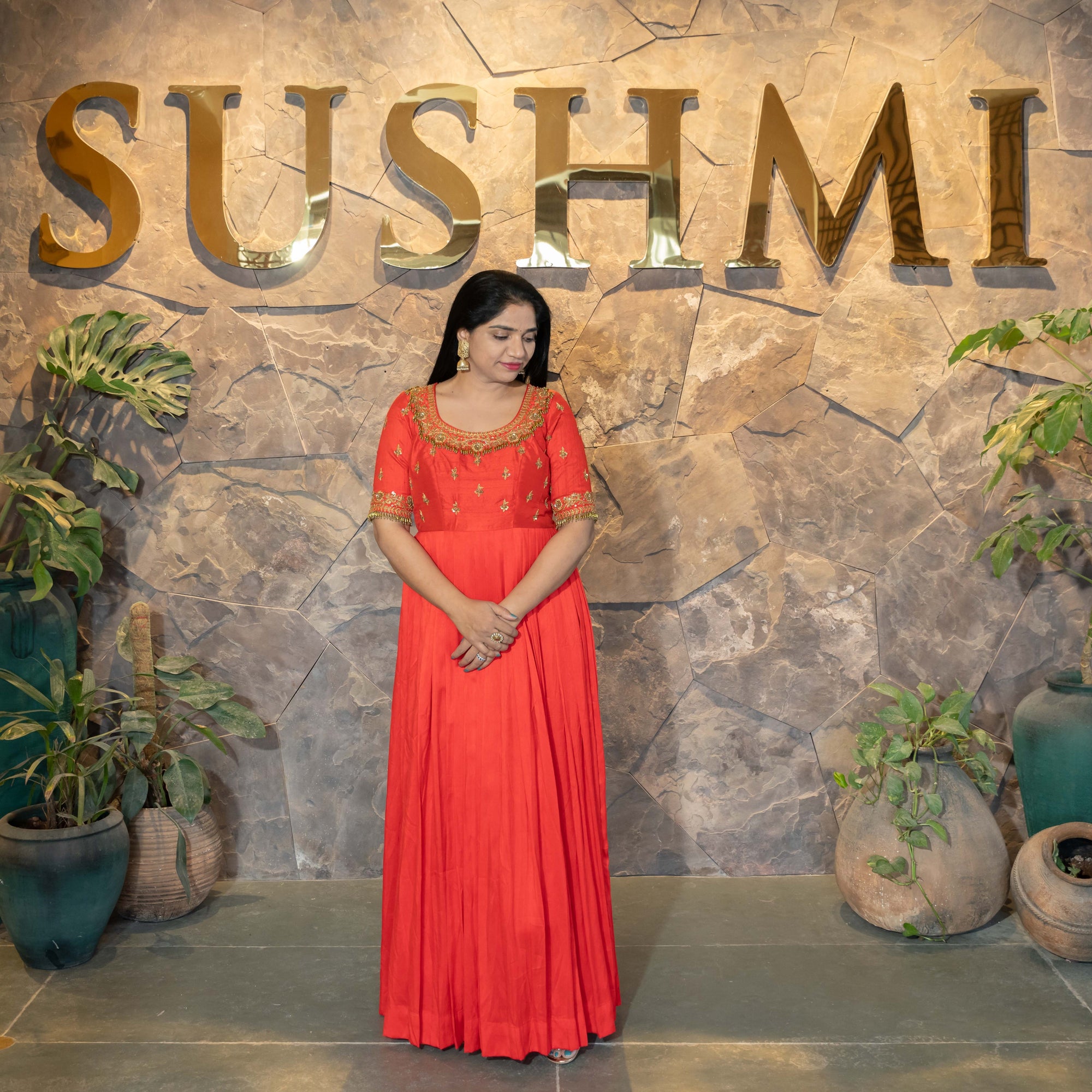 Traditional Long frock with heavy handwork yoke