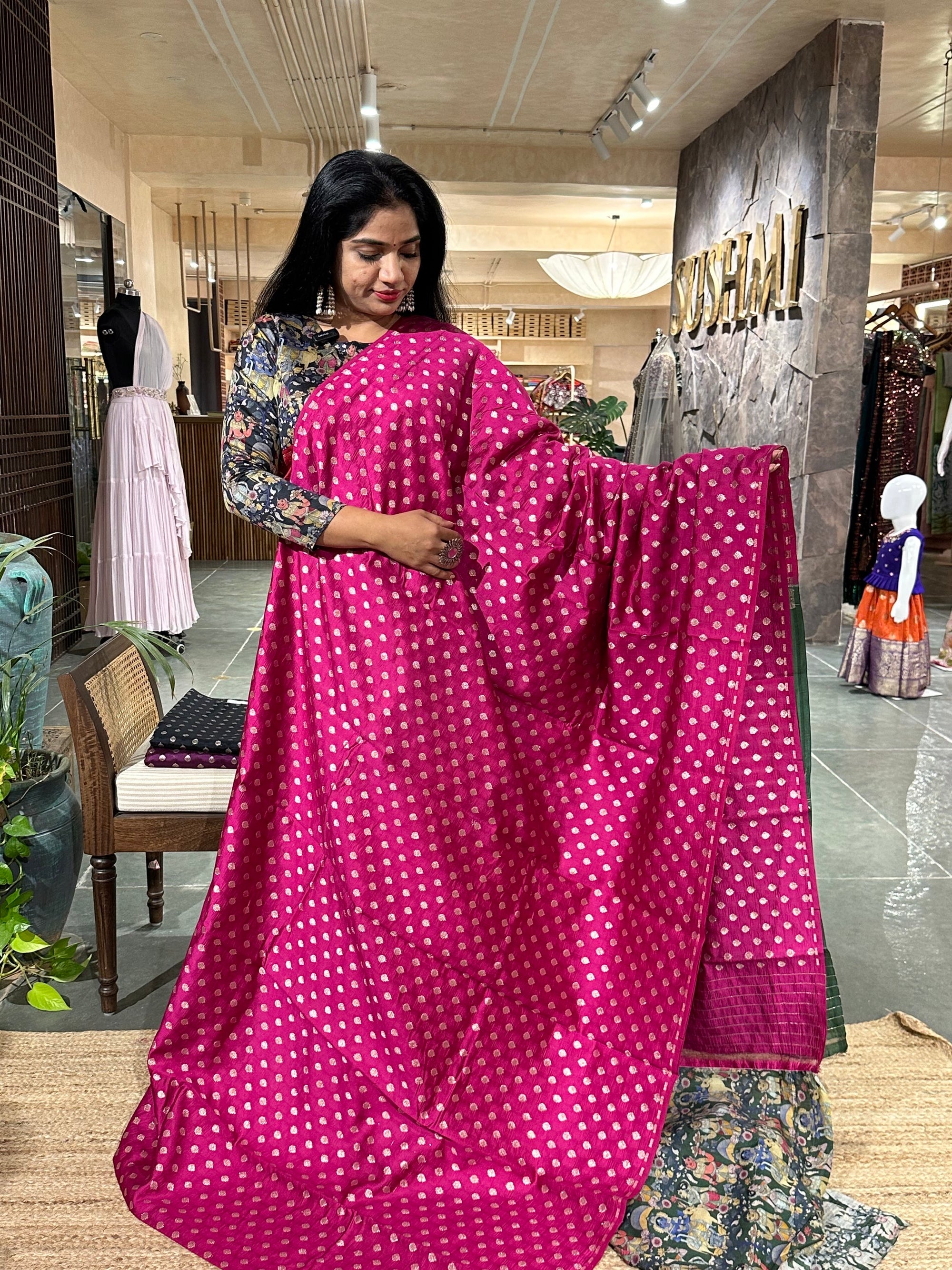 Banarasi chinia silk with krishna theme pallu-