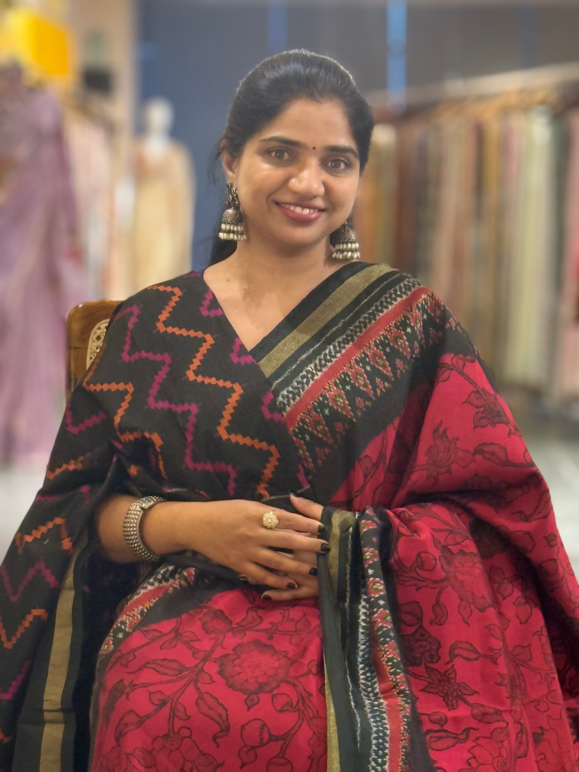 Ikkath Patola Sarees with Pen Kalamkari Style Digital  Prints