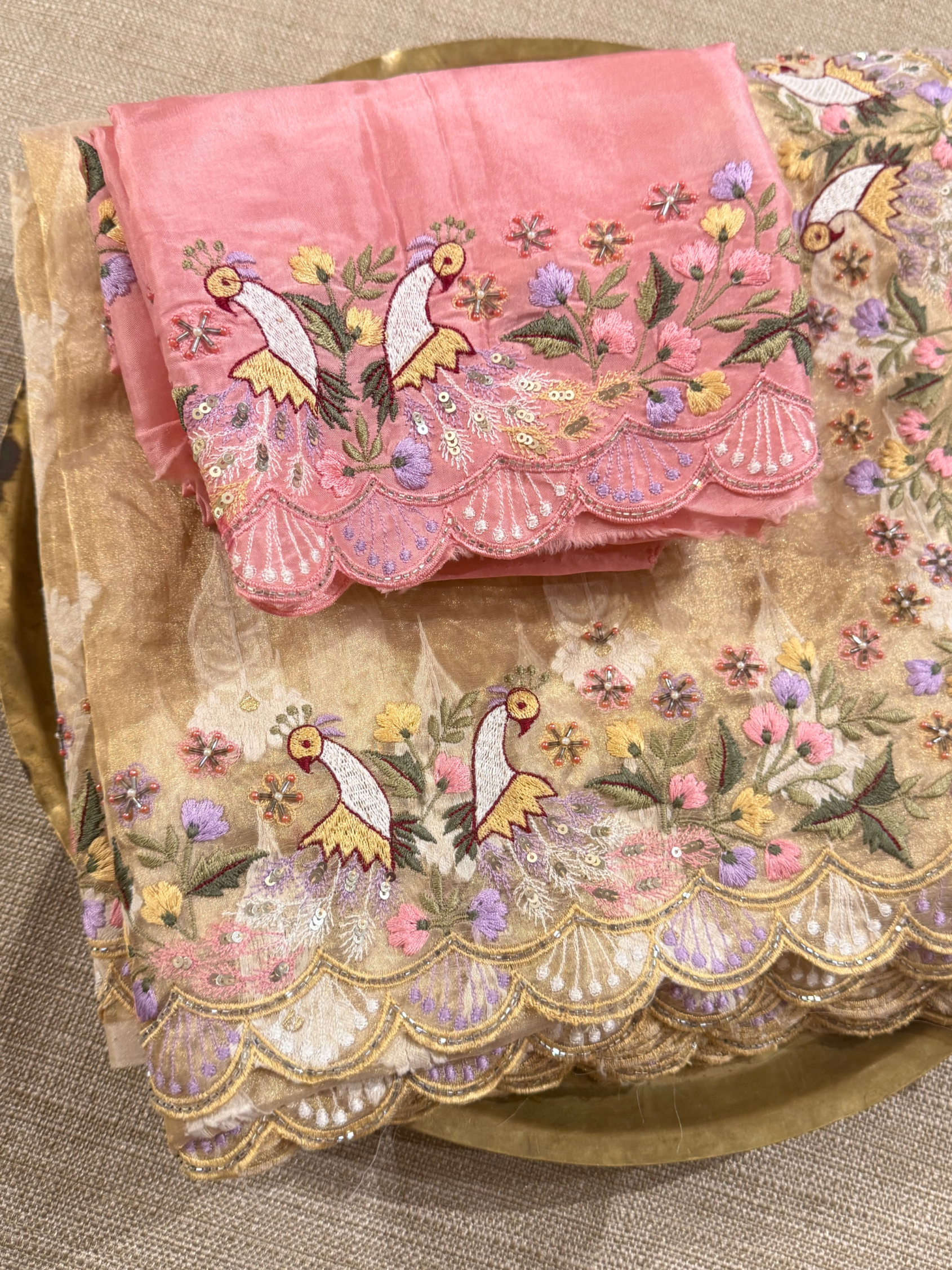 GTEA2002 : Pure Handloom Gold Tissue Saree With handwork borders and blouse