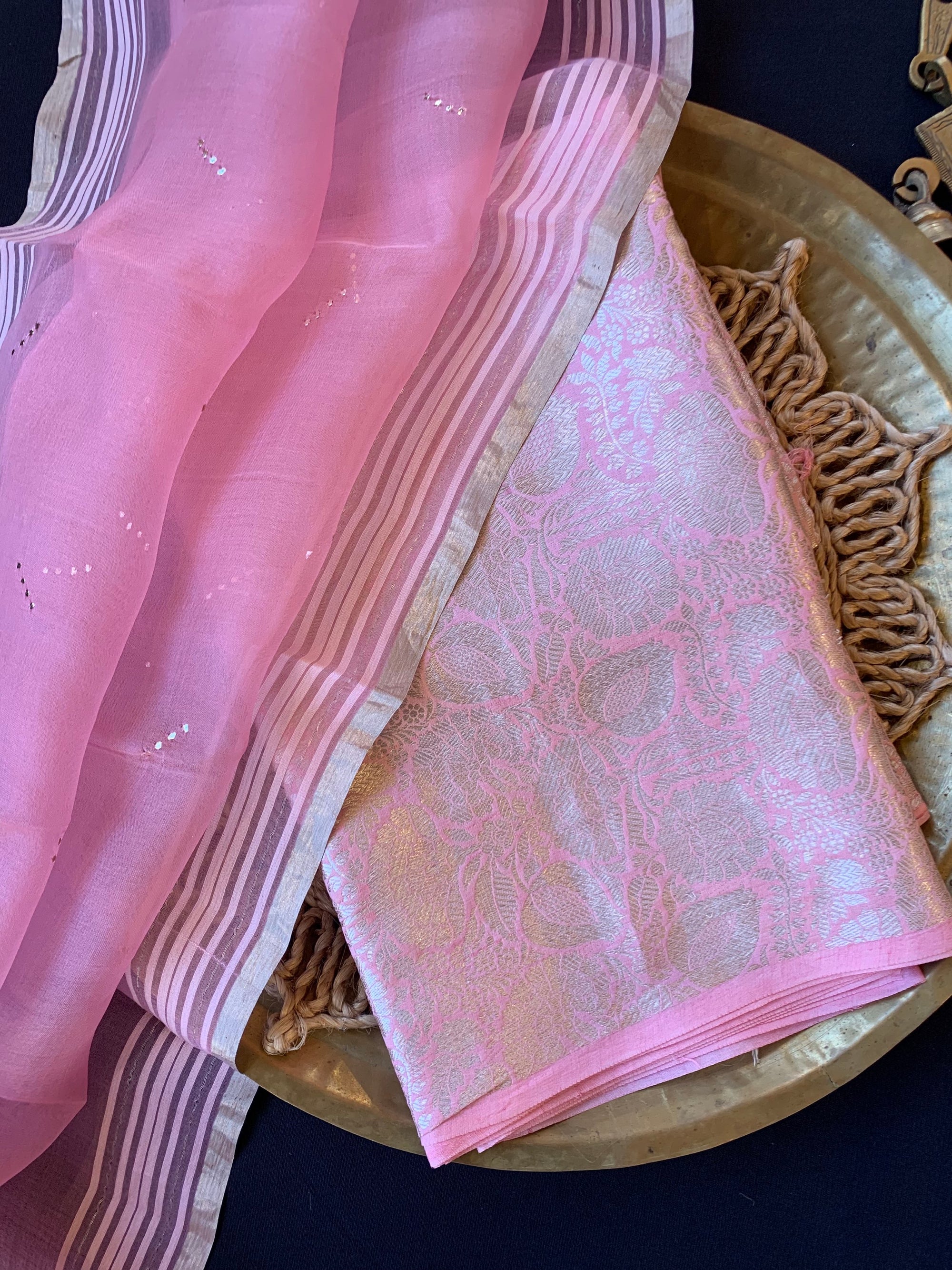 Lotus Pink Banarasi Handloom Brocade 3 pc suit set
