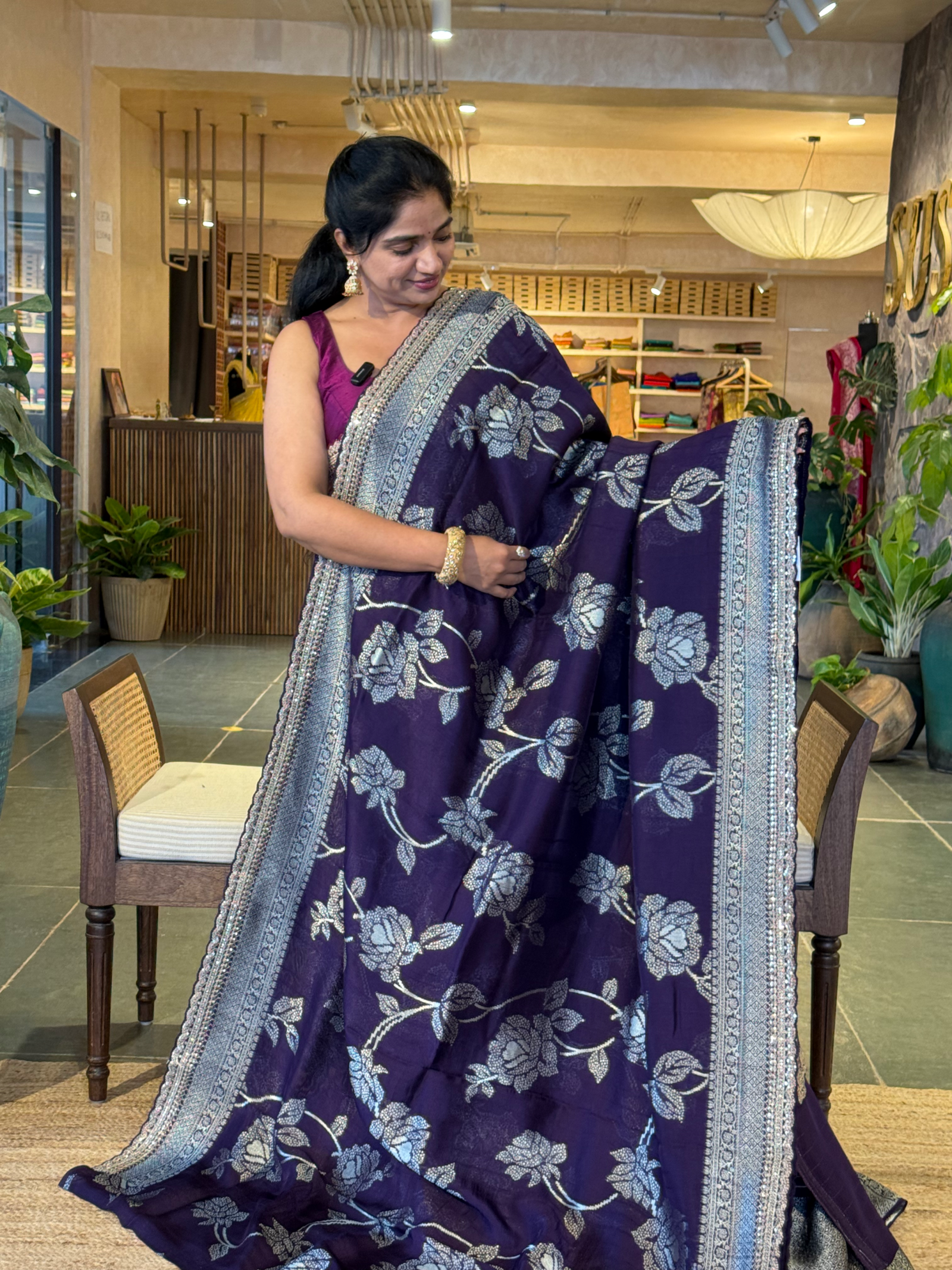 Violet Tussar Khaddi Saree wth Allover weaving & sabhyasachi borders STKM15