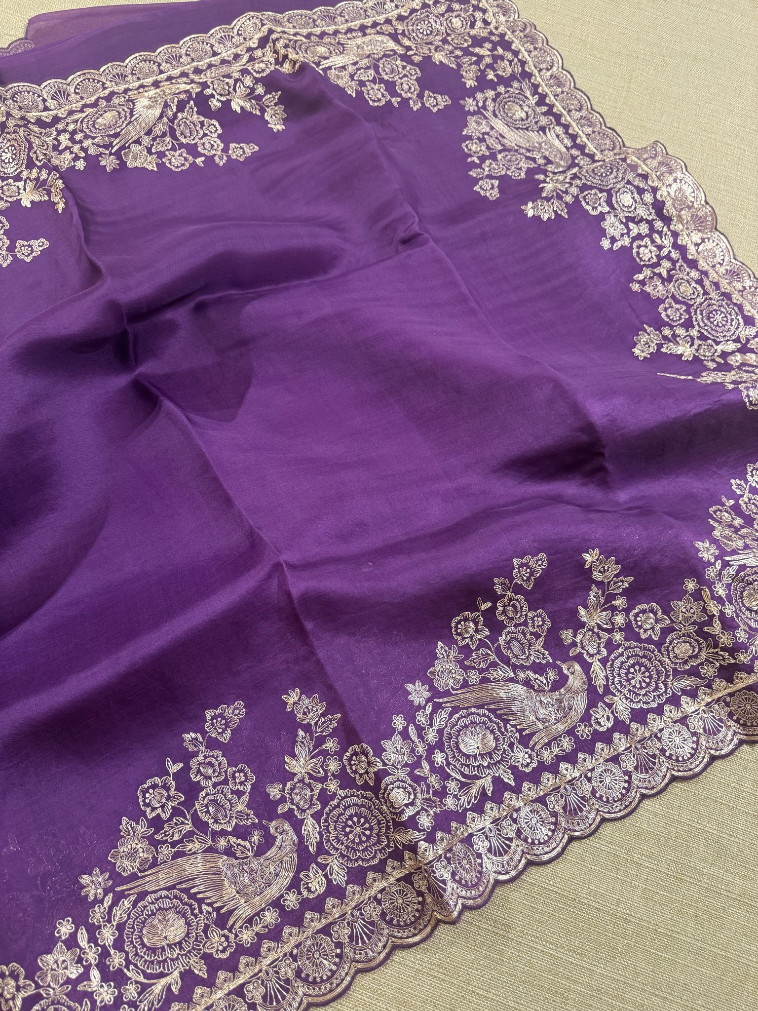 Purple Pure organza Saree with pita emb