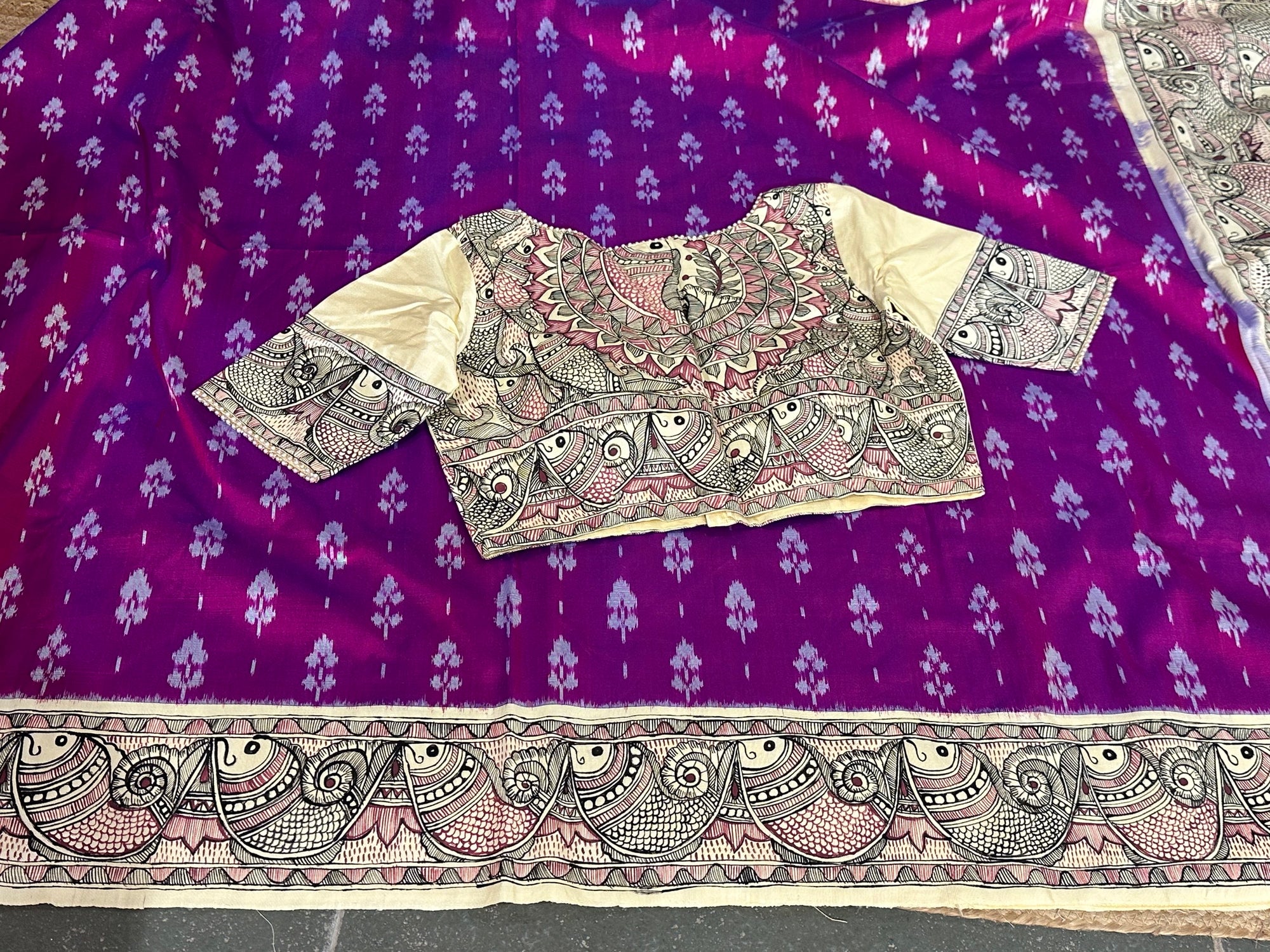Patola with Madhubhani handpainted border pallu and Blouse