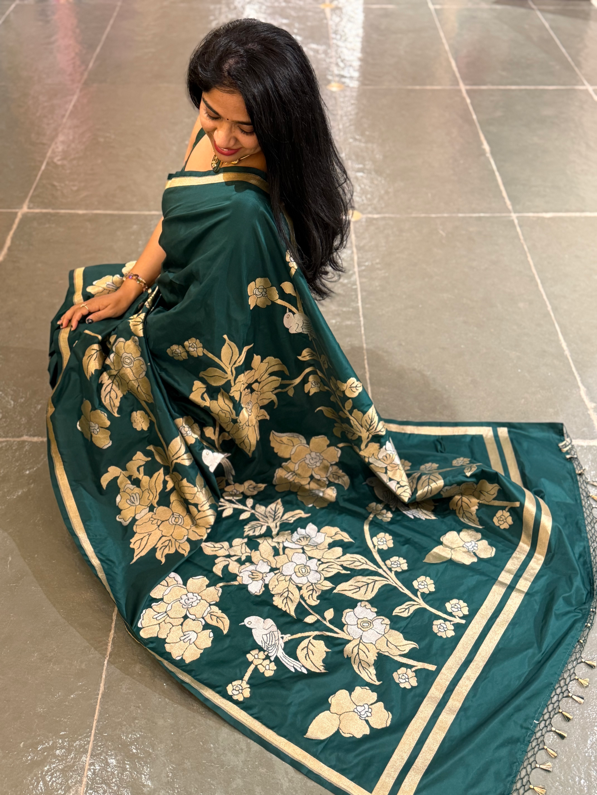 Forest Green Designer Banarasi Silk Saree