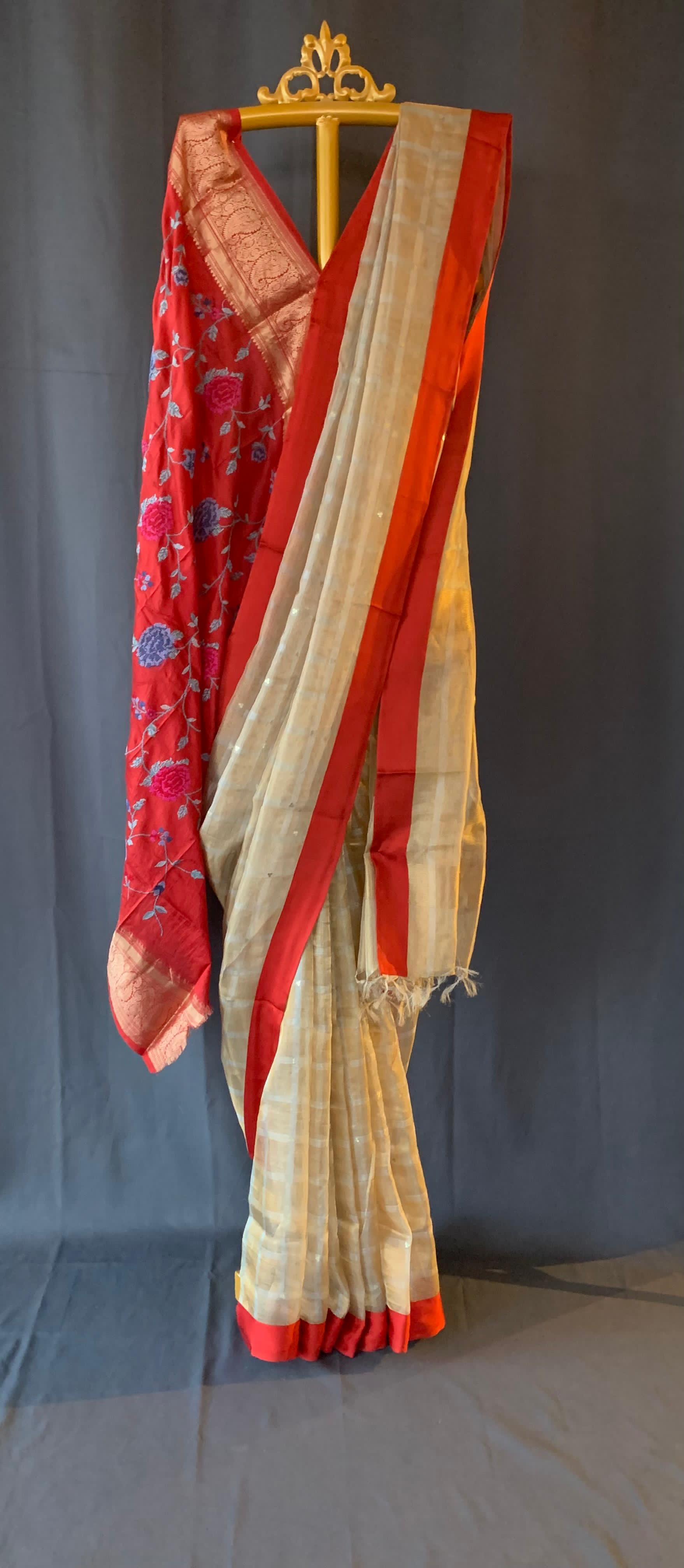 Designer Pure Handloom Gold tissue saree with kanchi petite point work blouse