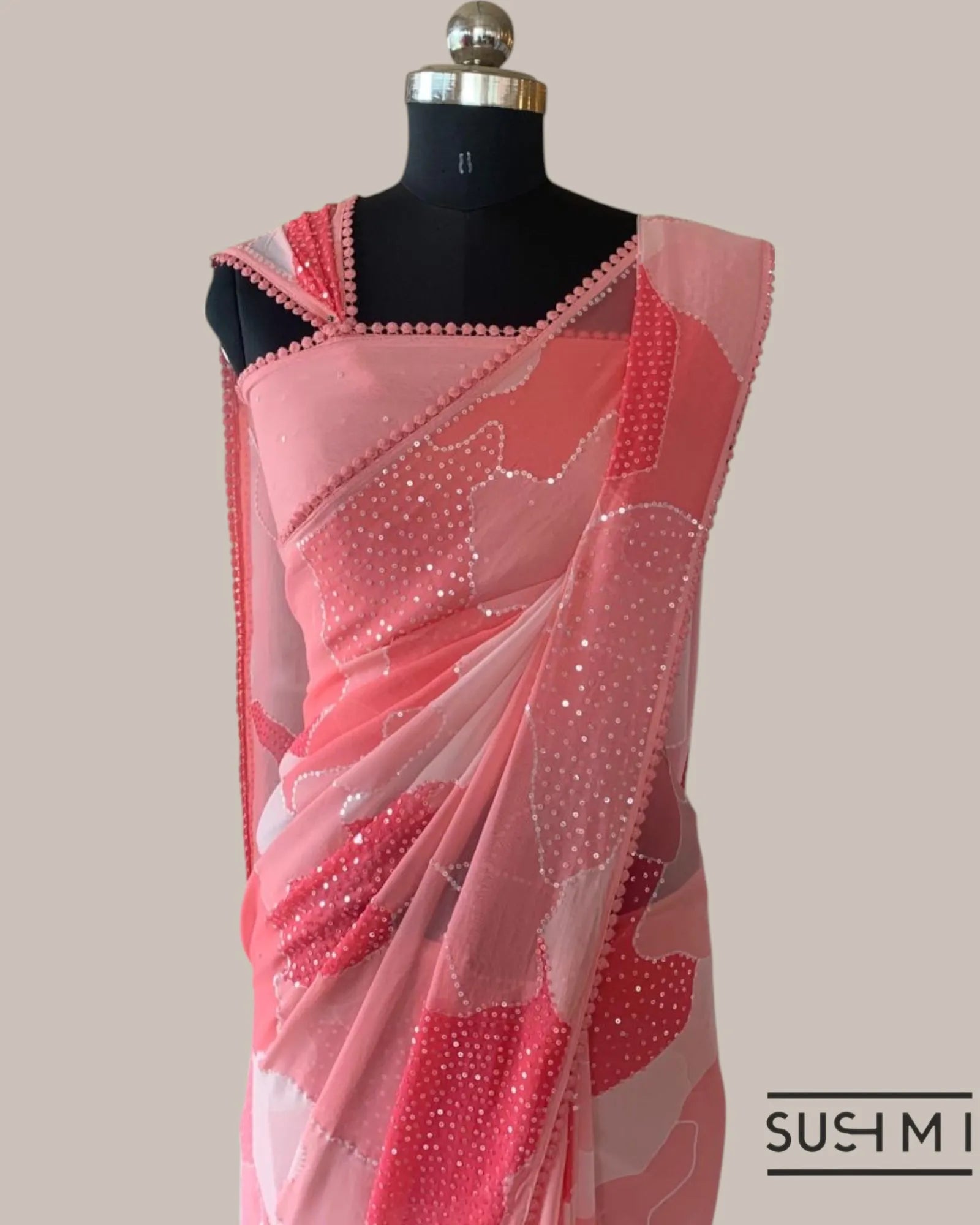 Pure Gorgette Saree in Abstract Style With Sequnce Allover