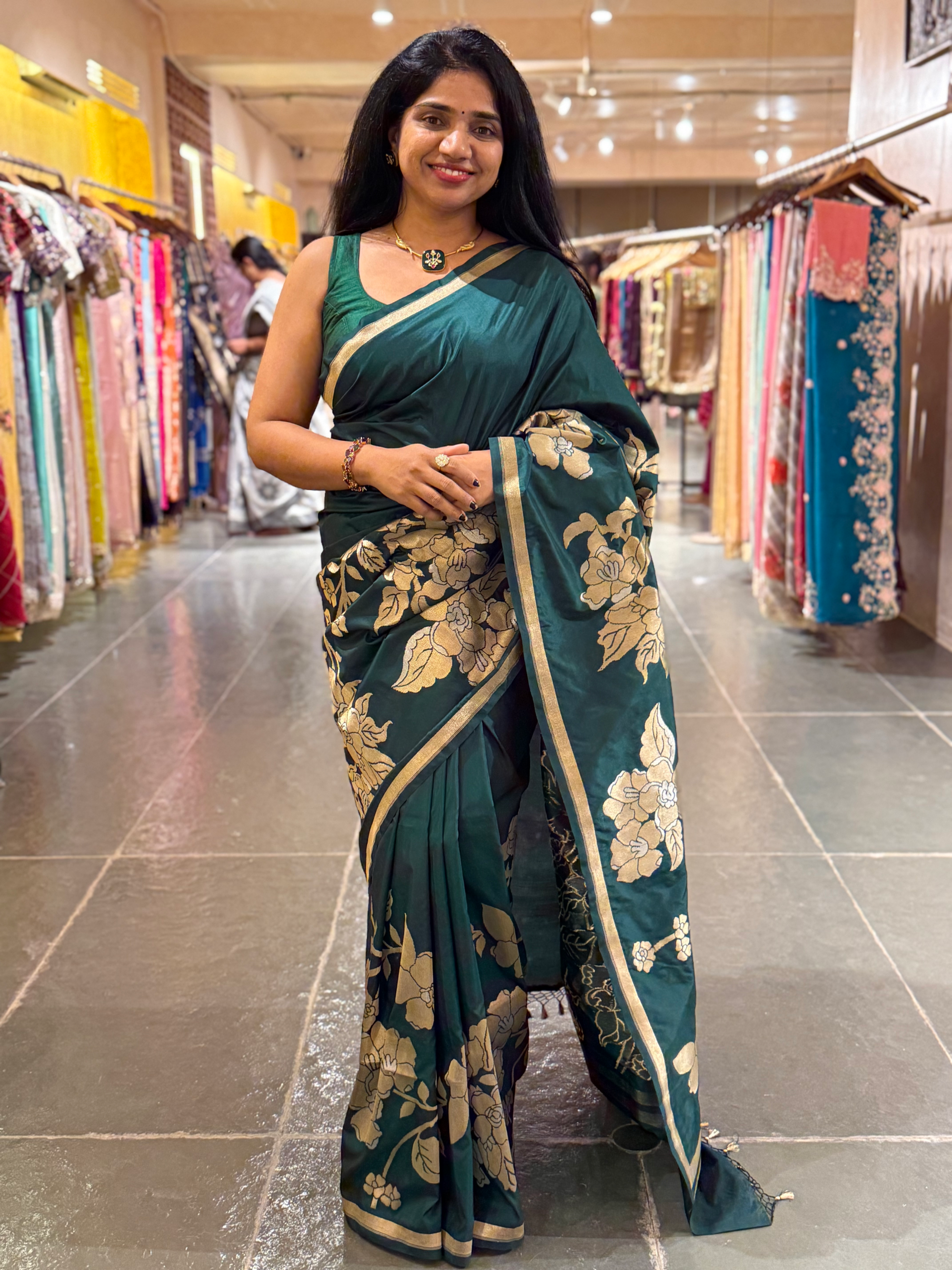 Forest Green Designer Banarasi Silk Saree