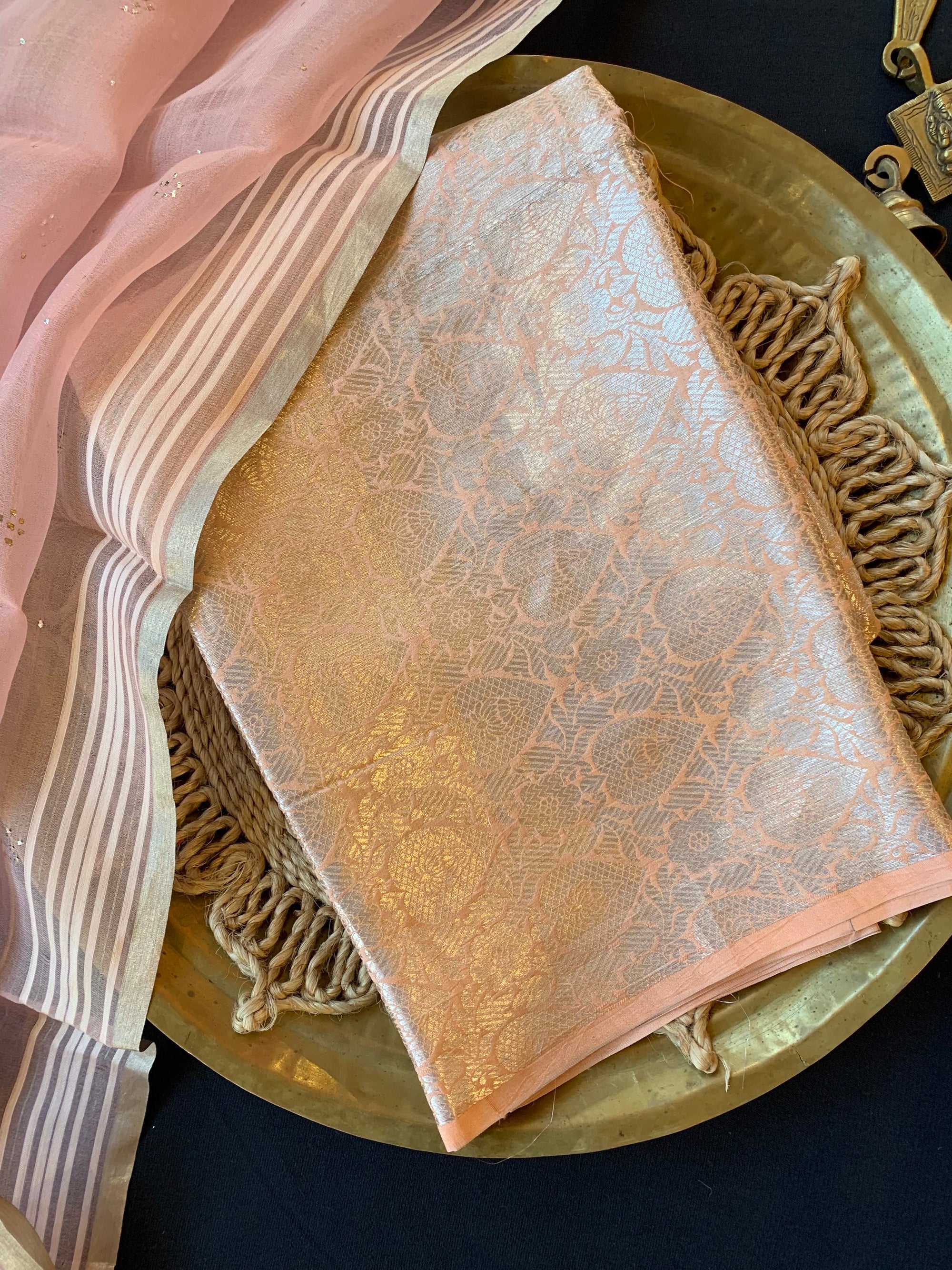 Peach Banarasi Handloom Brocade 3 pc suit set