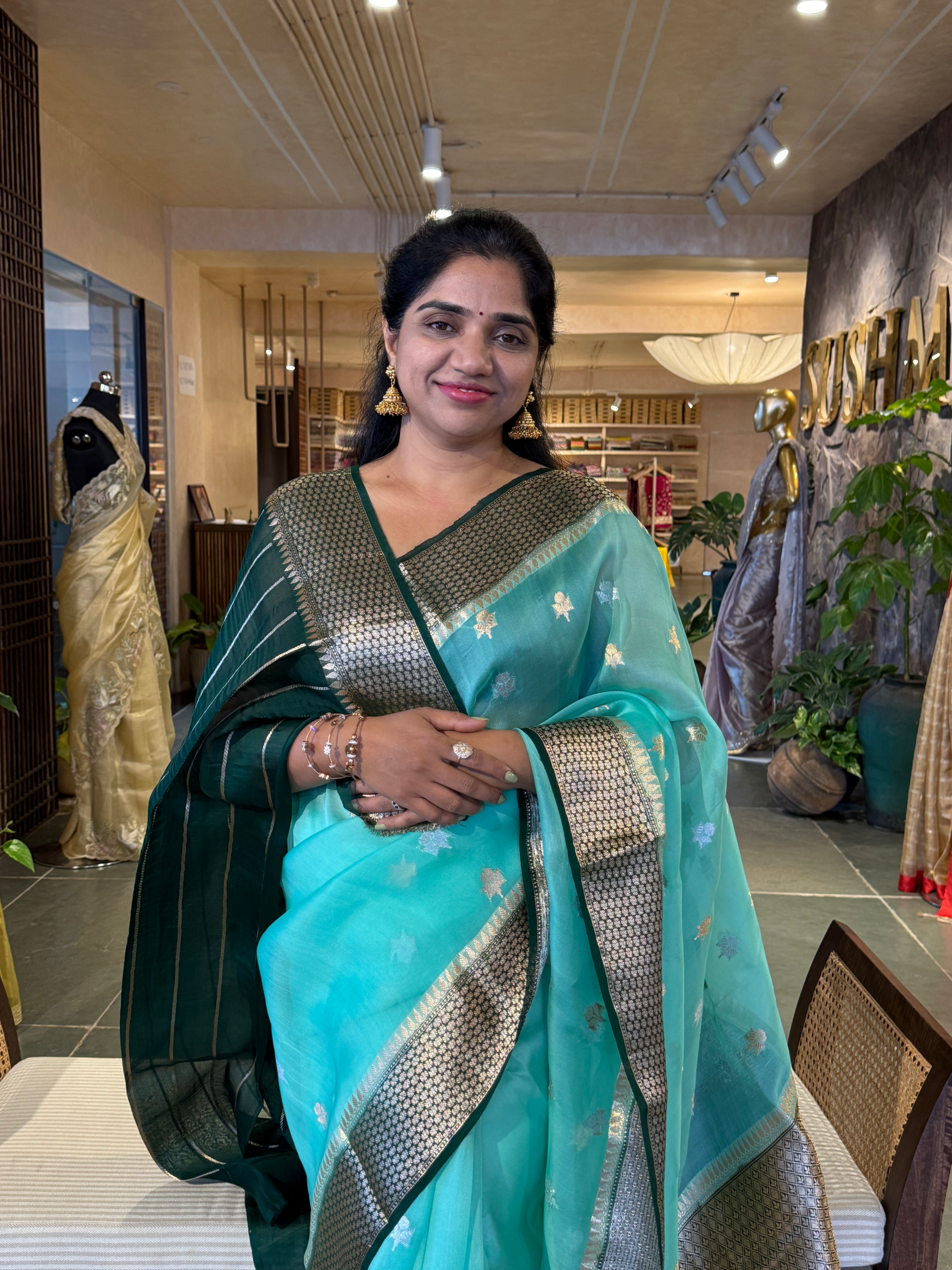 Teal and Bottle Green Combo Kora Banarasi  Saree with kaduwa Weaving