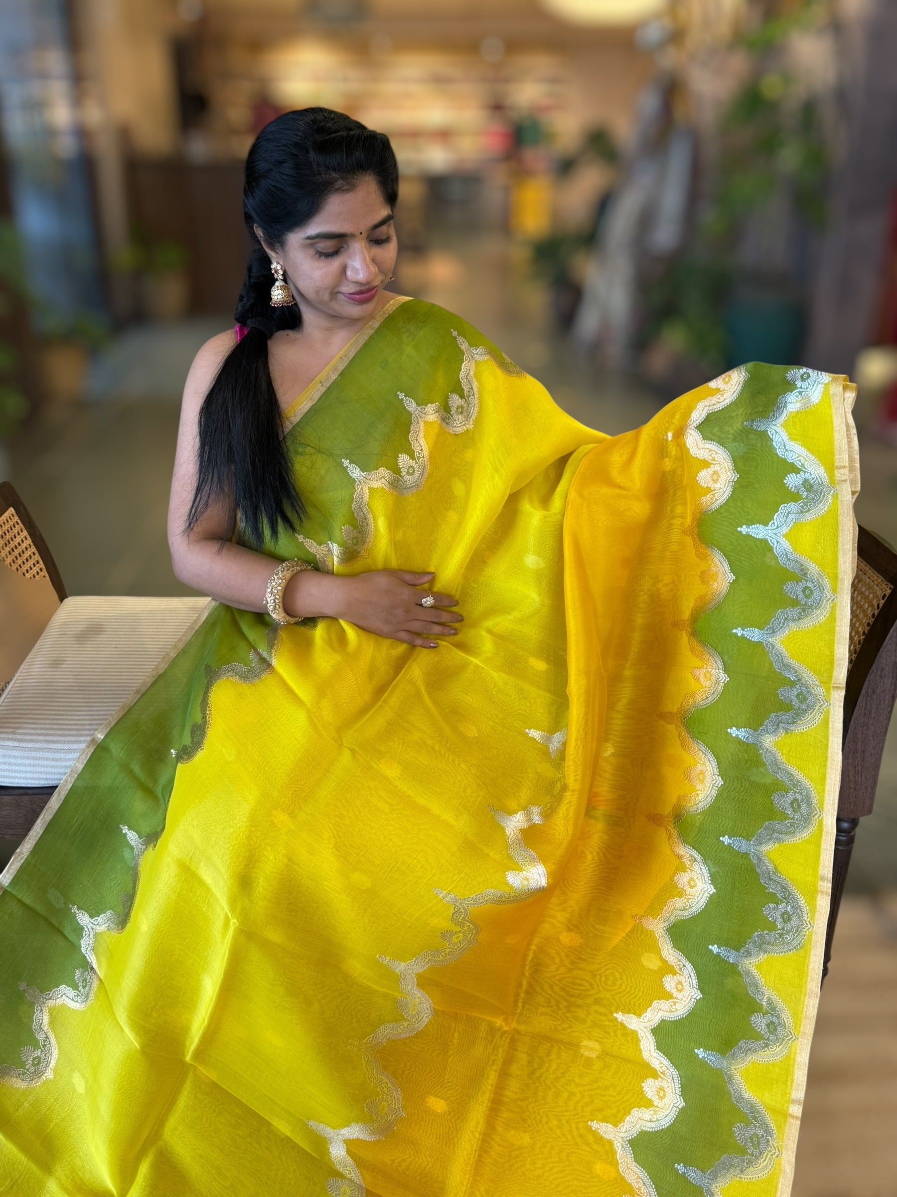 Designer Premium Handloom Rangkaat Kora Banarasi Saree  with Jewelry Design