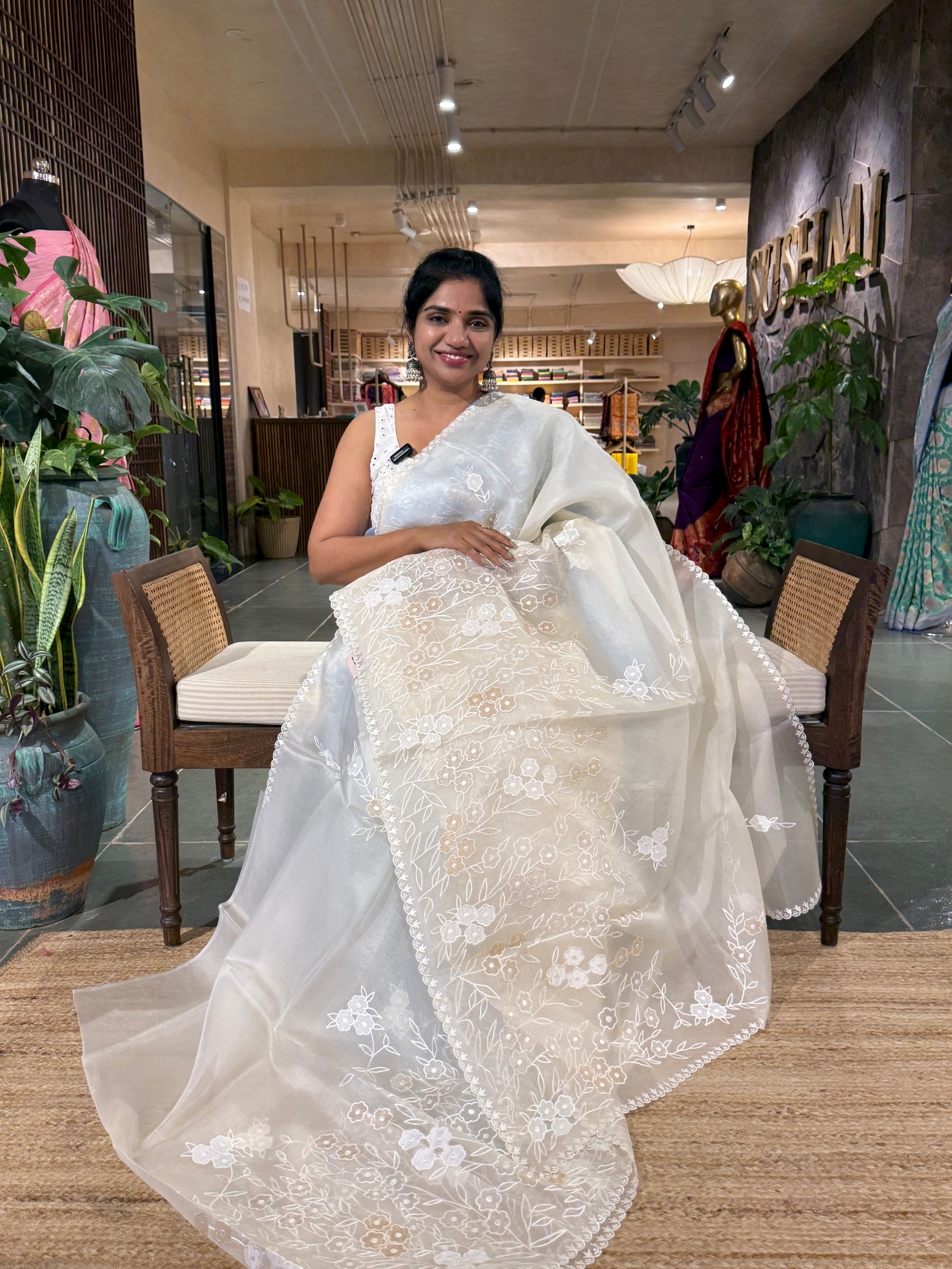 Ivory Organza Applique work Saree