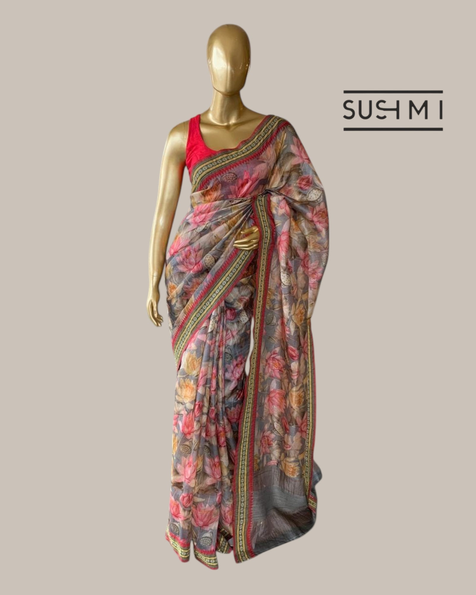Lotus Floral Printed Pure Vidharbha Tussar Saree Original Price : 19,999 inr 15%