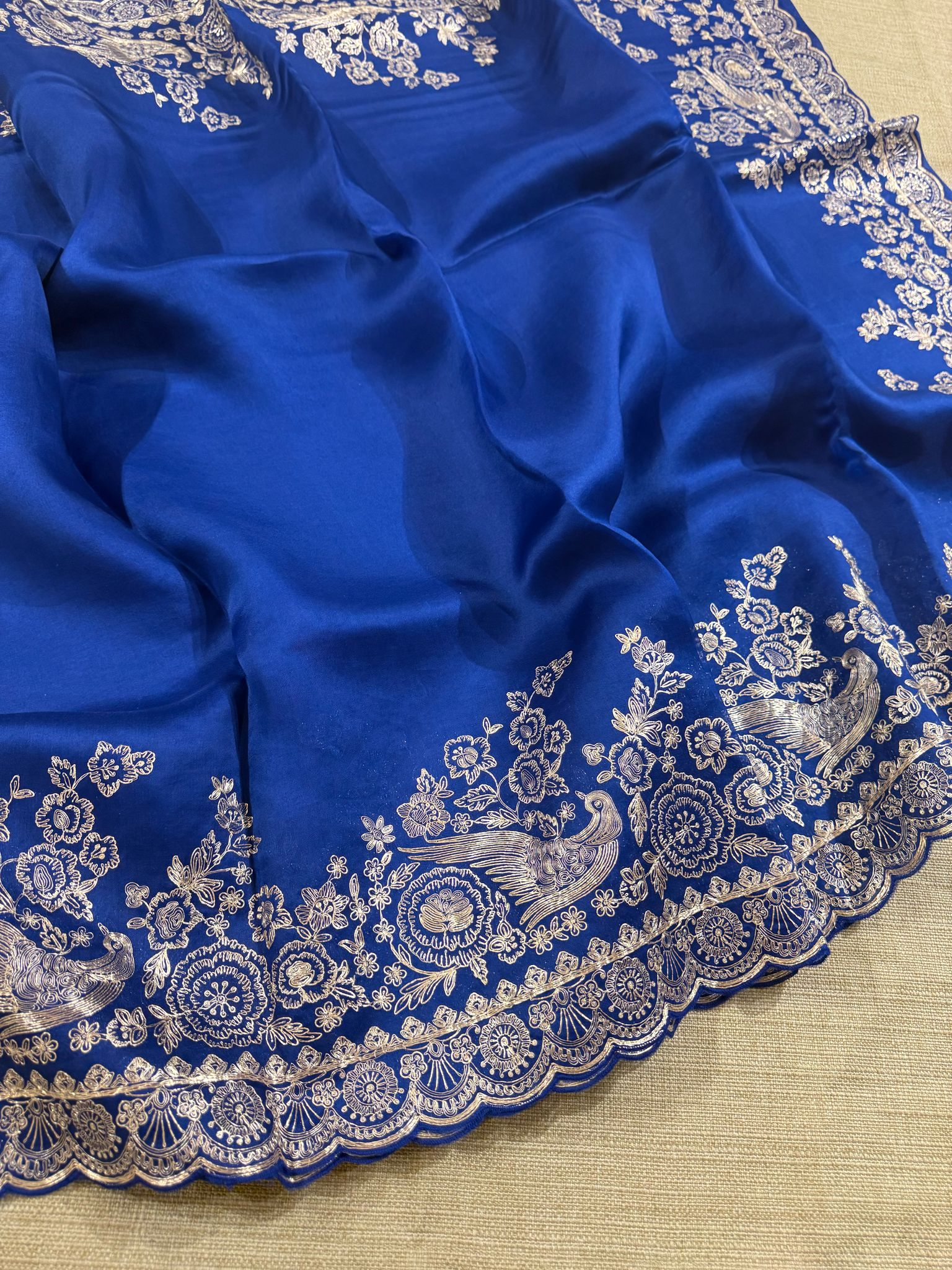 Royal blue Pure organza Saree with pita emb