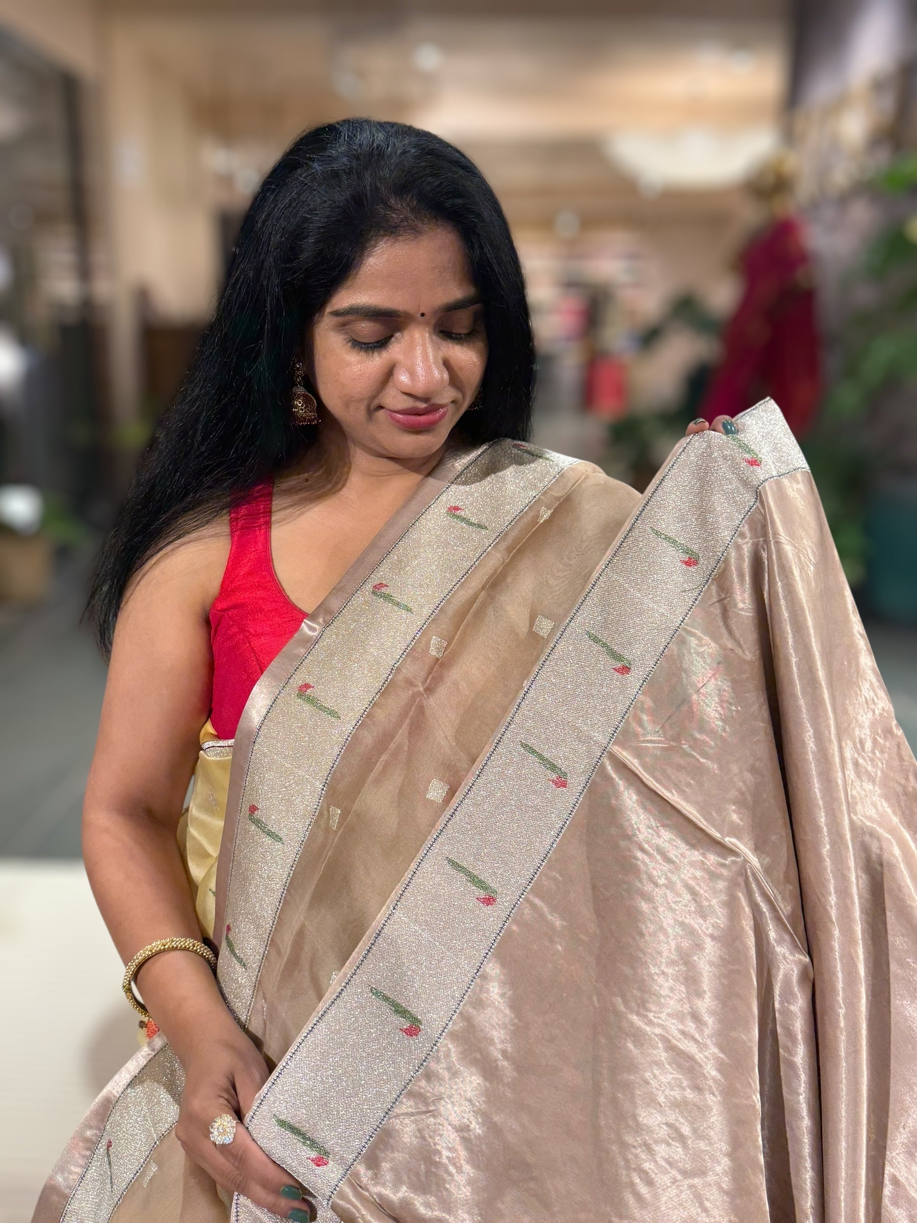 Pastel Emglish Brown Organza Silk Saree With Jamdani Inspired Embroidery