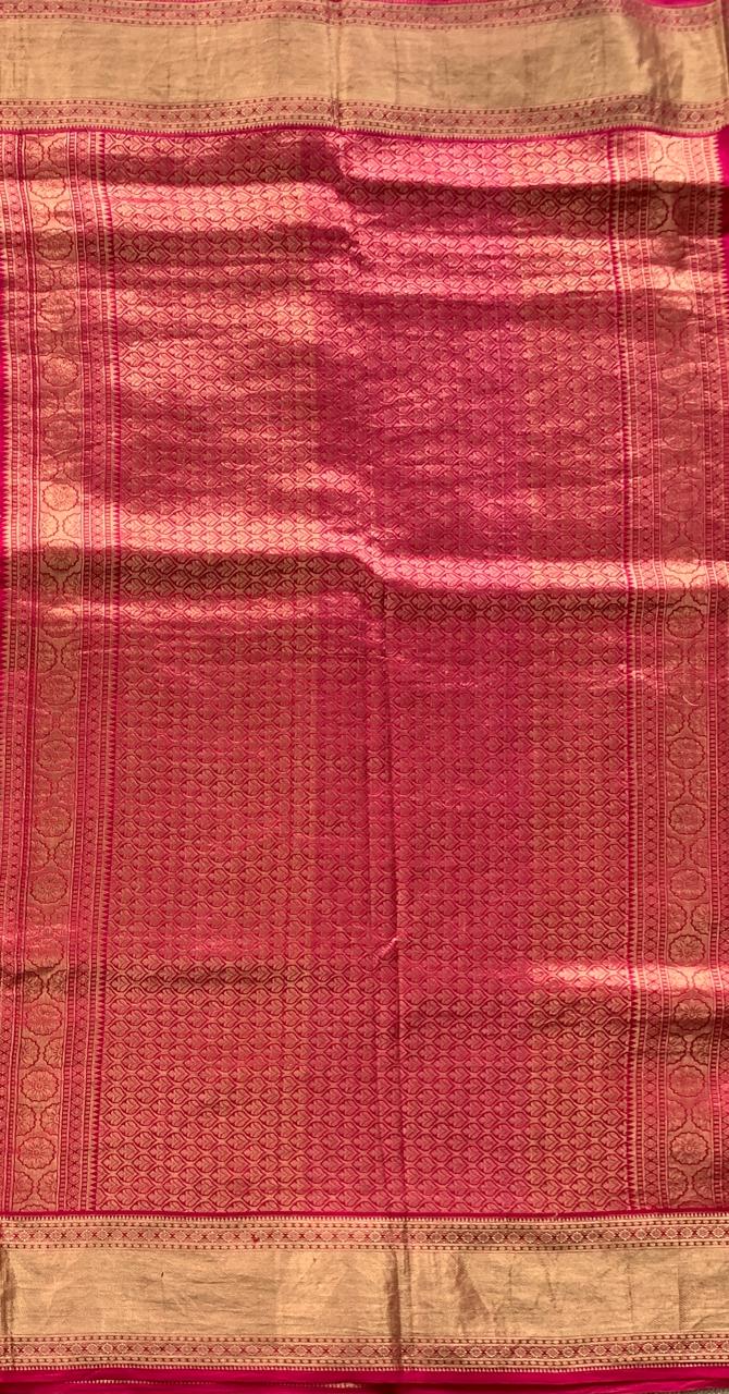 Dark Pink Kanchi  Saree With Allover Petite Point Embroidery