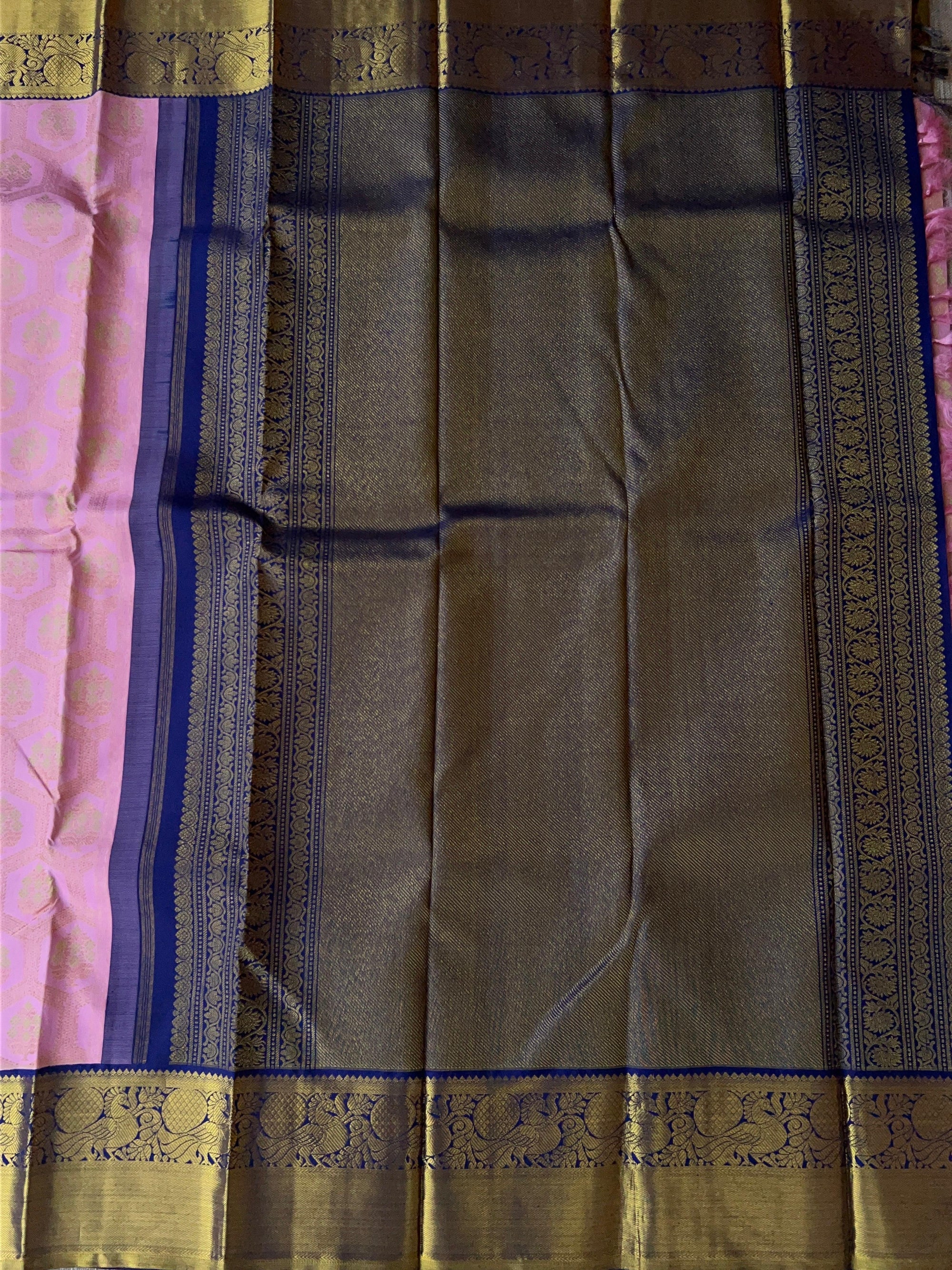 Pure Kanchi Pattu Saree – Baby Pink with Midnight Blue