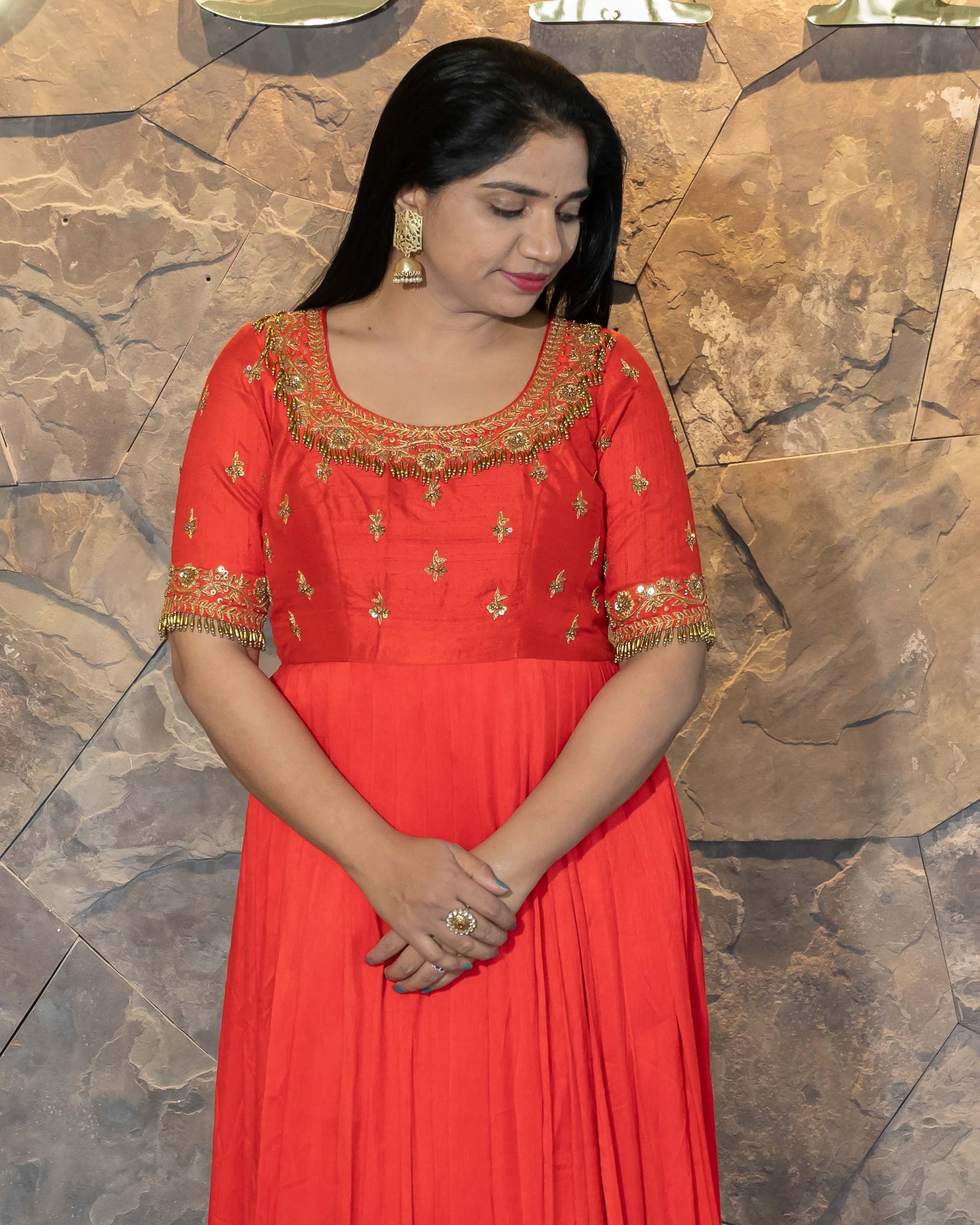 Traditional Long frock with heavy handwork yoke