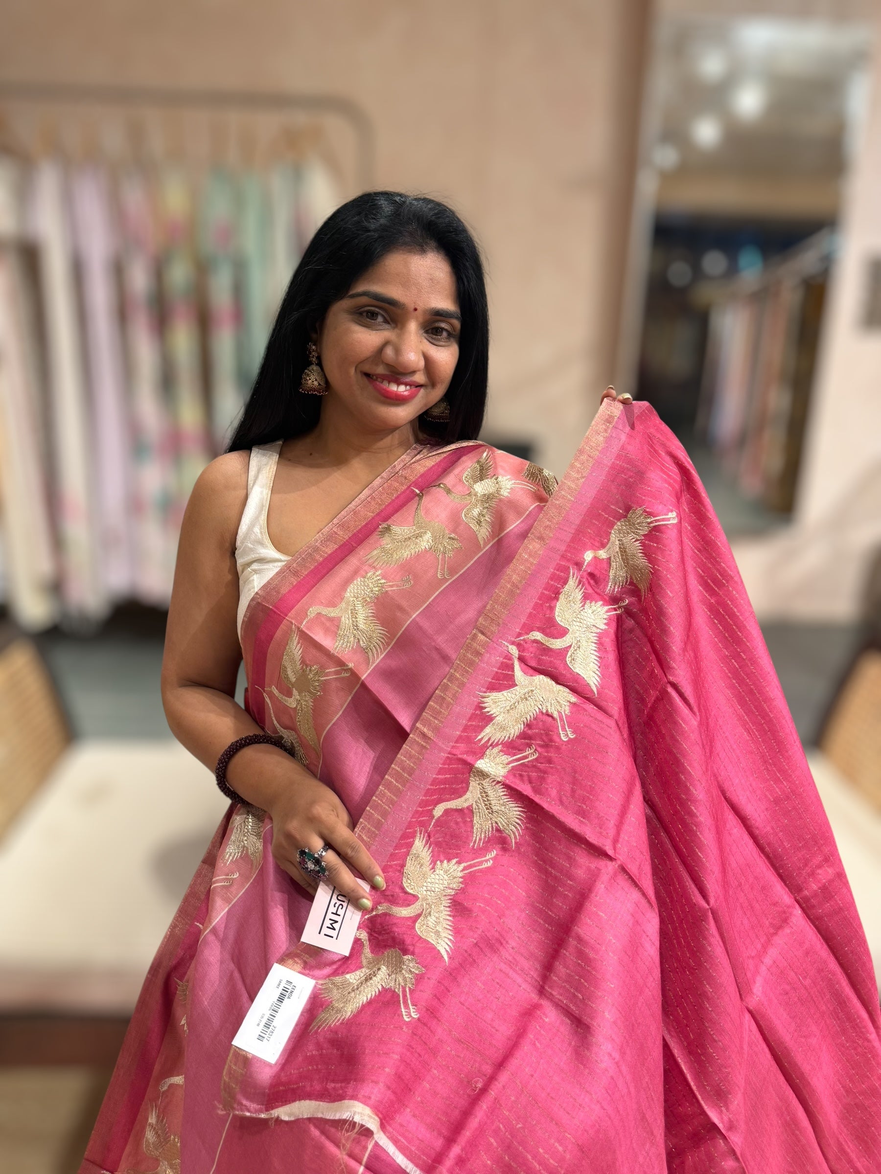 Tussar Rangkaat Saree With Crane Embroidered Border