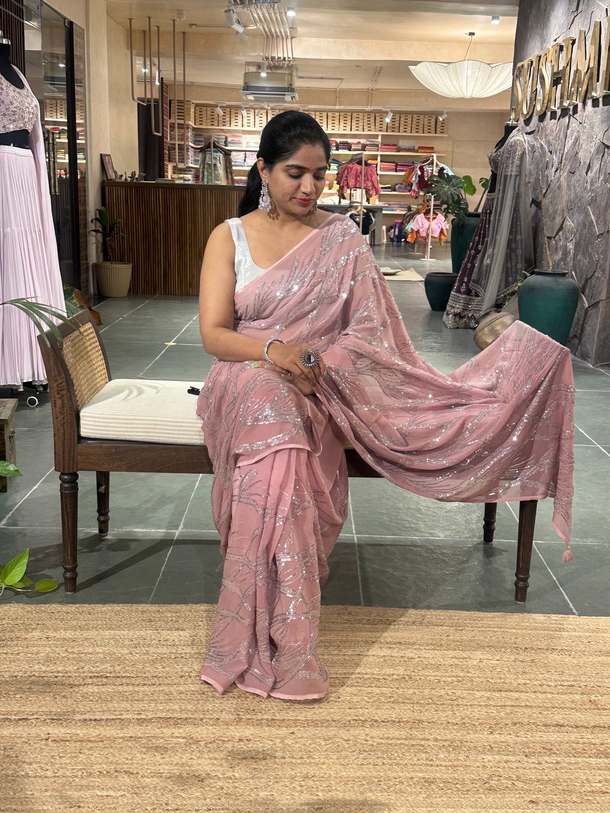 Shaded Pure Gorgette Sequnce Saree
