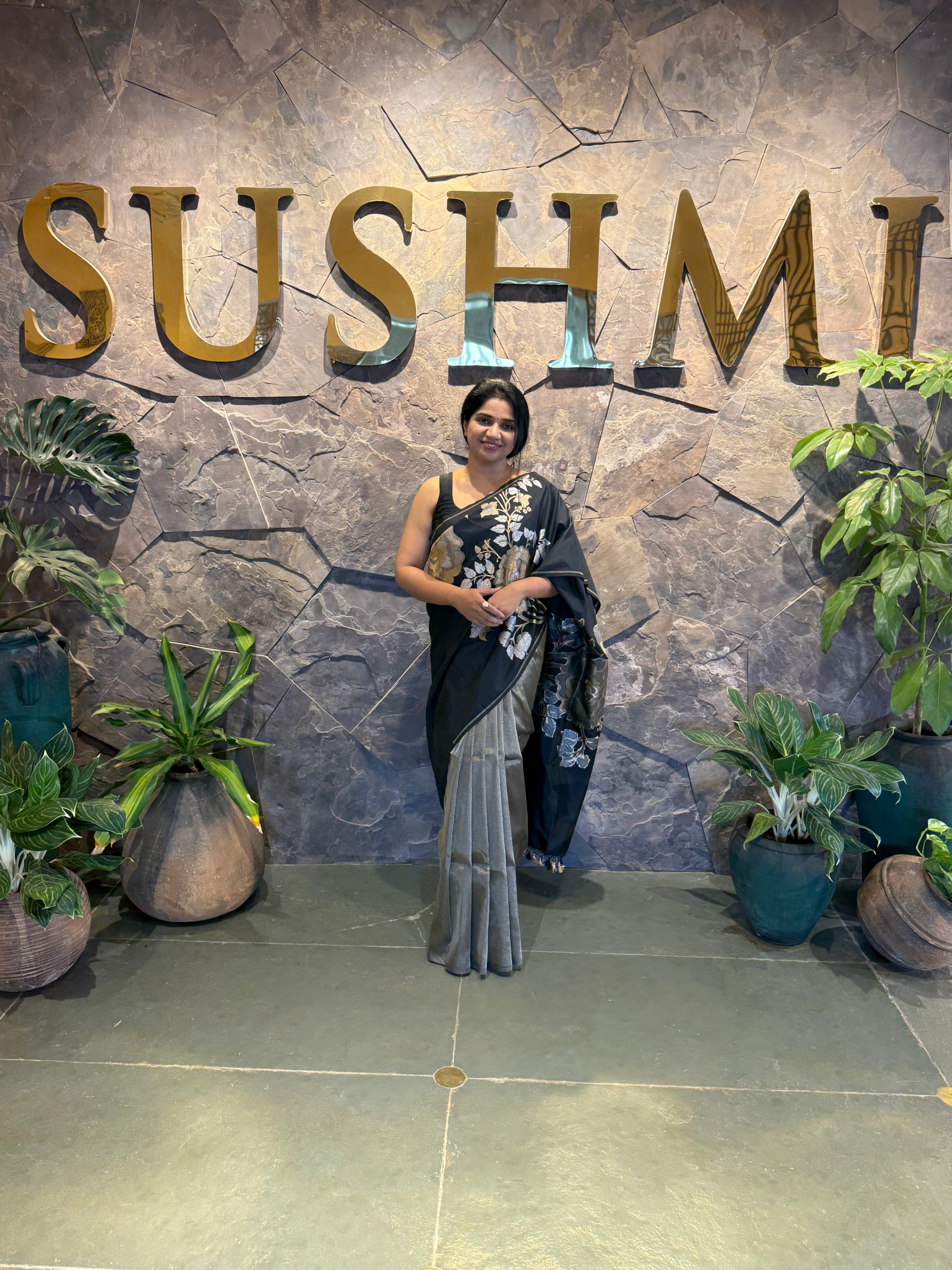 Black and Antique Gold Designer Banarasi Silk Saree