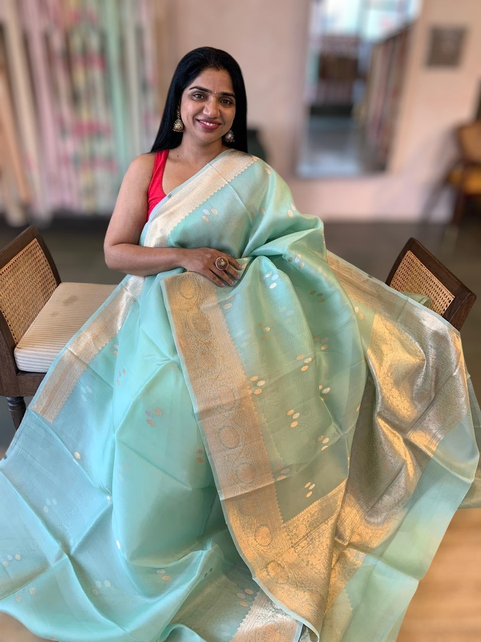 Pastel Blue Pure Handloom Kora Banarasi Saree With Kaduwa Woven Motifs