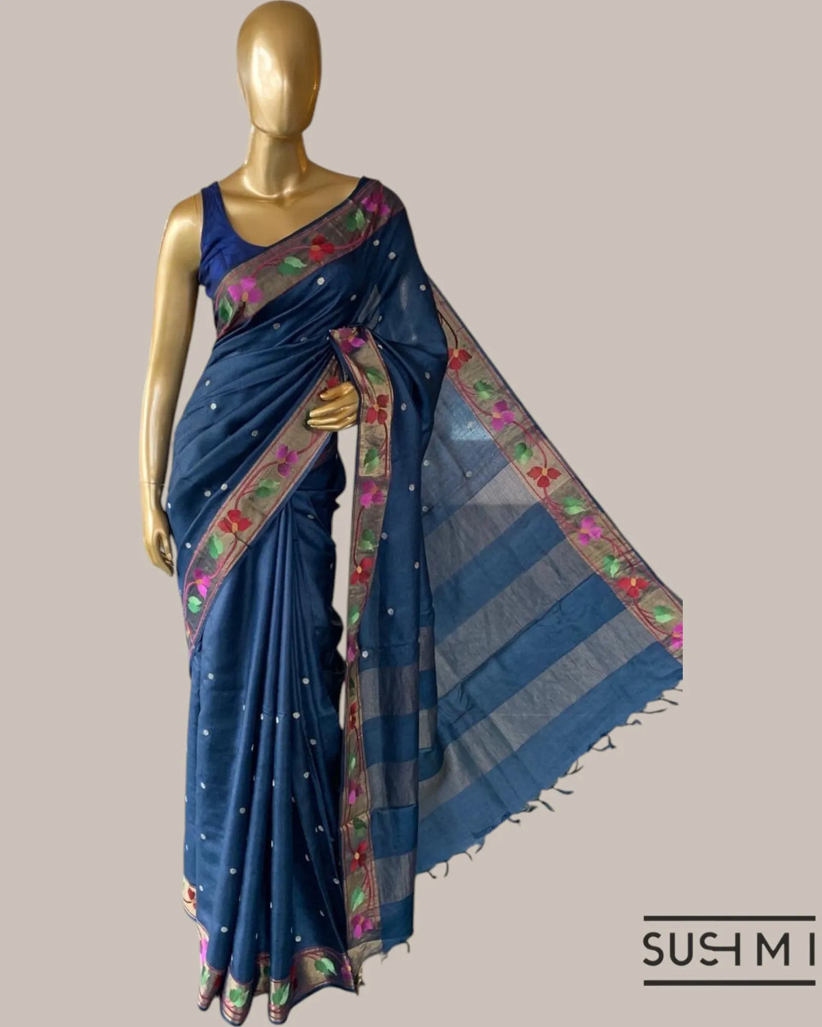 Midnight blue tussar silk