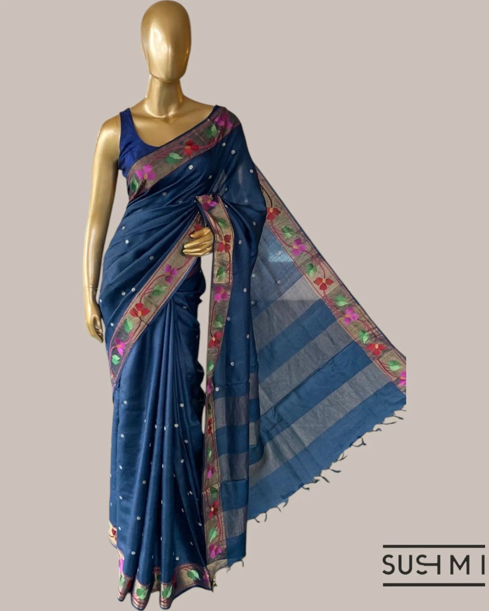 Midnight blue tussar silk