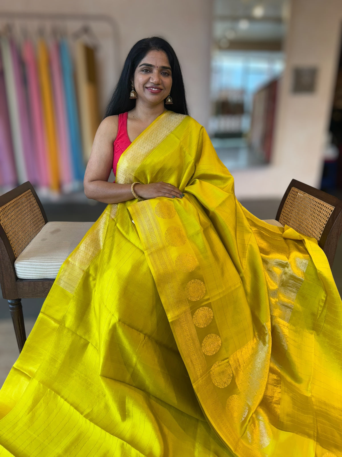 Neon Green Banarasi Raw Mango Silk Saree with Open Borders &amp; Kaduwa Weaving